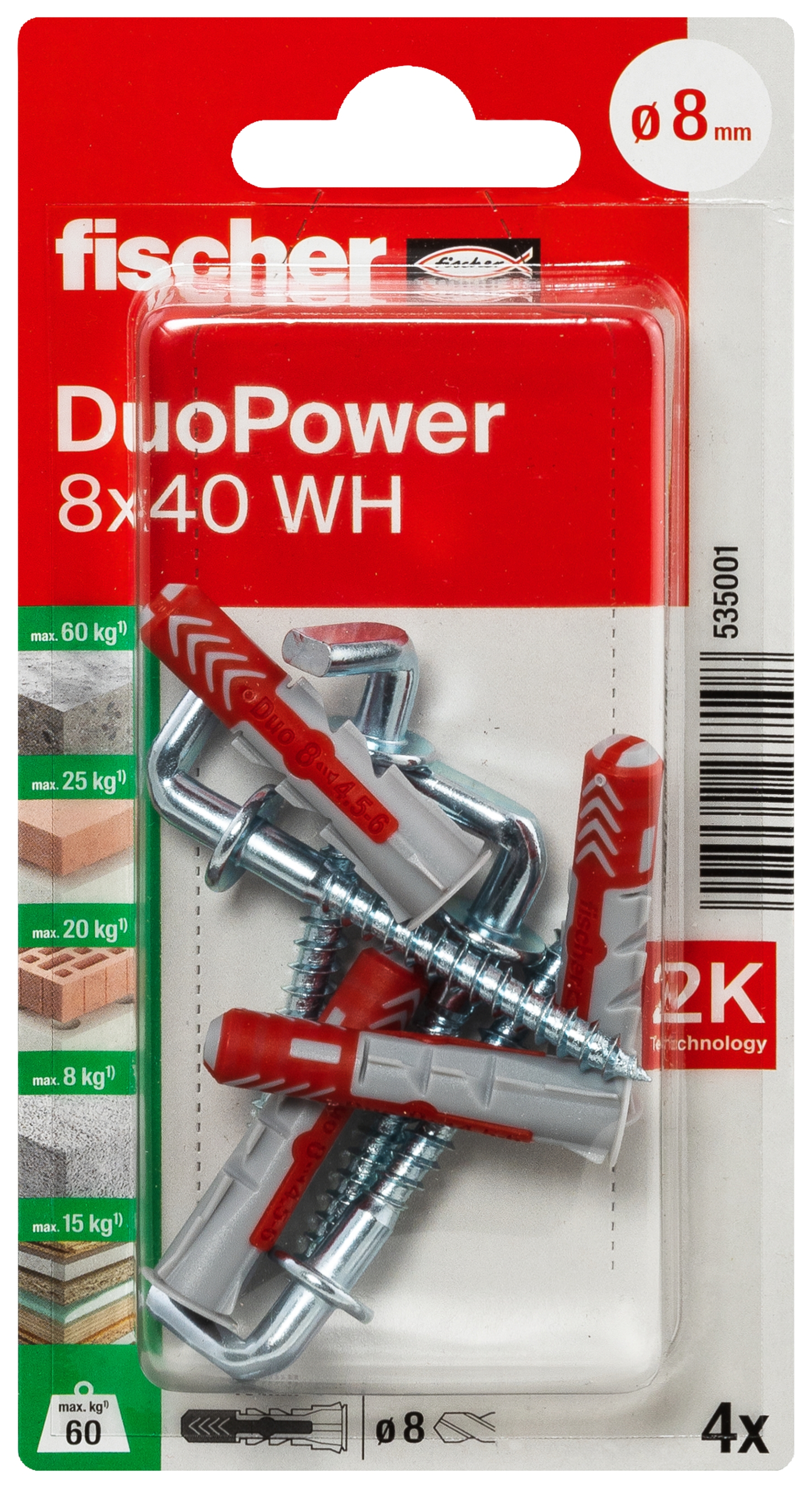 fischer DUOPOWER 8 x 40 WH mit Winkelhaken