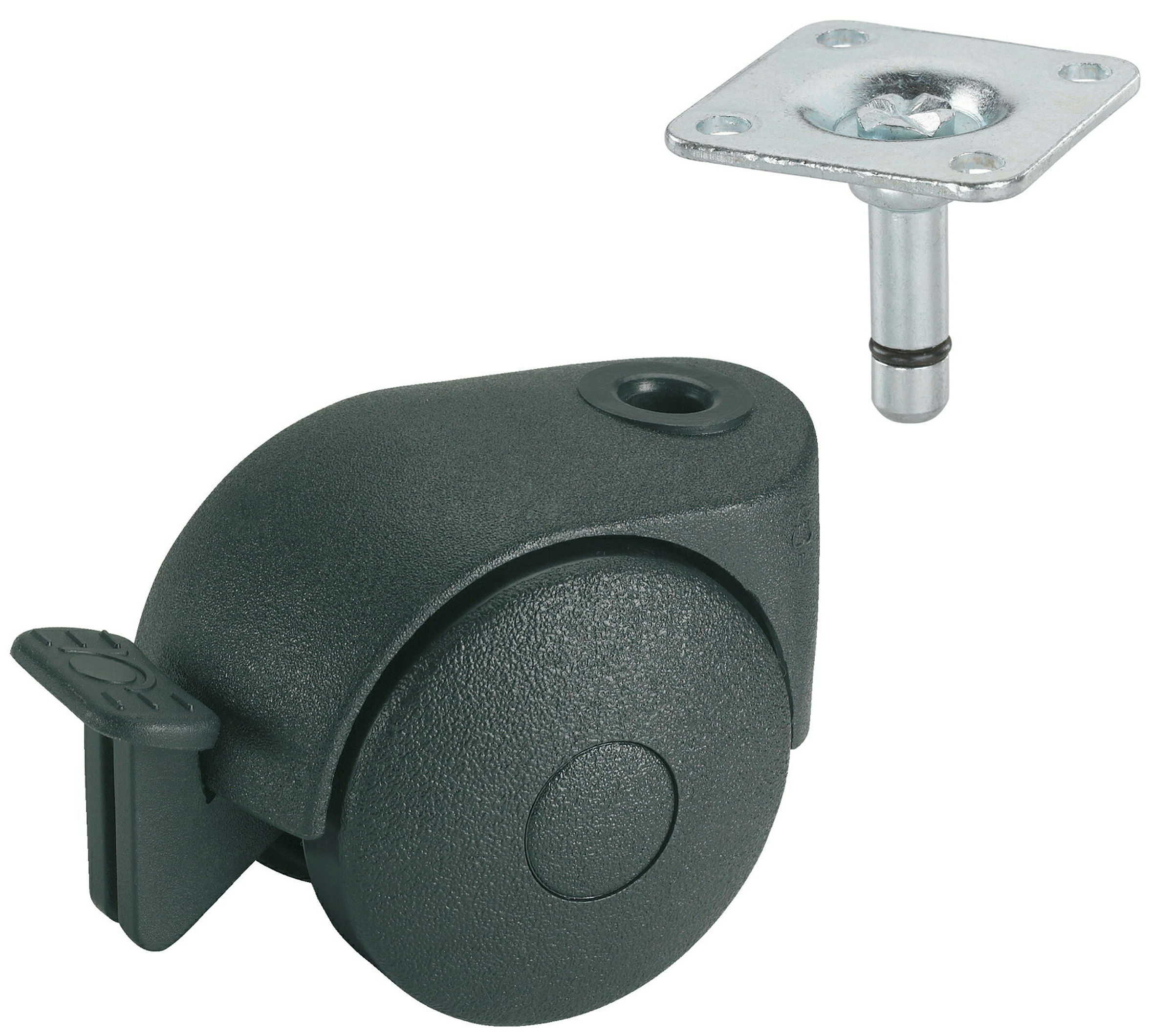 Doppelrolle für normale Böden, Radfeststeller, 40 mm, Tragkr. 20 kg