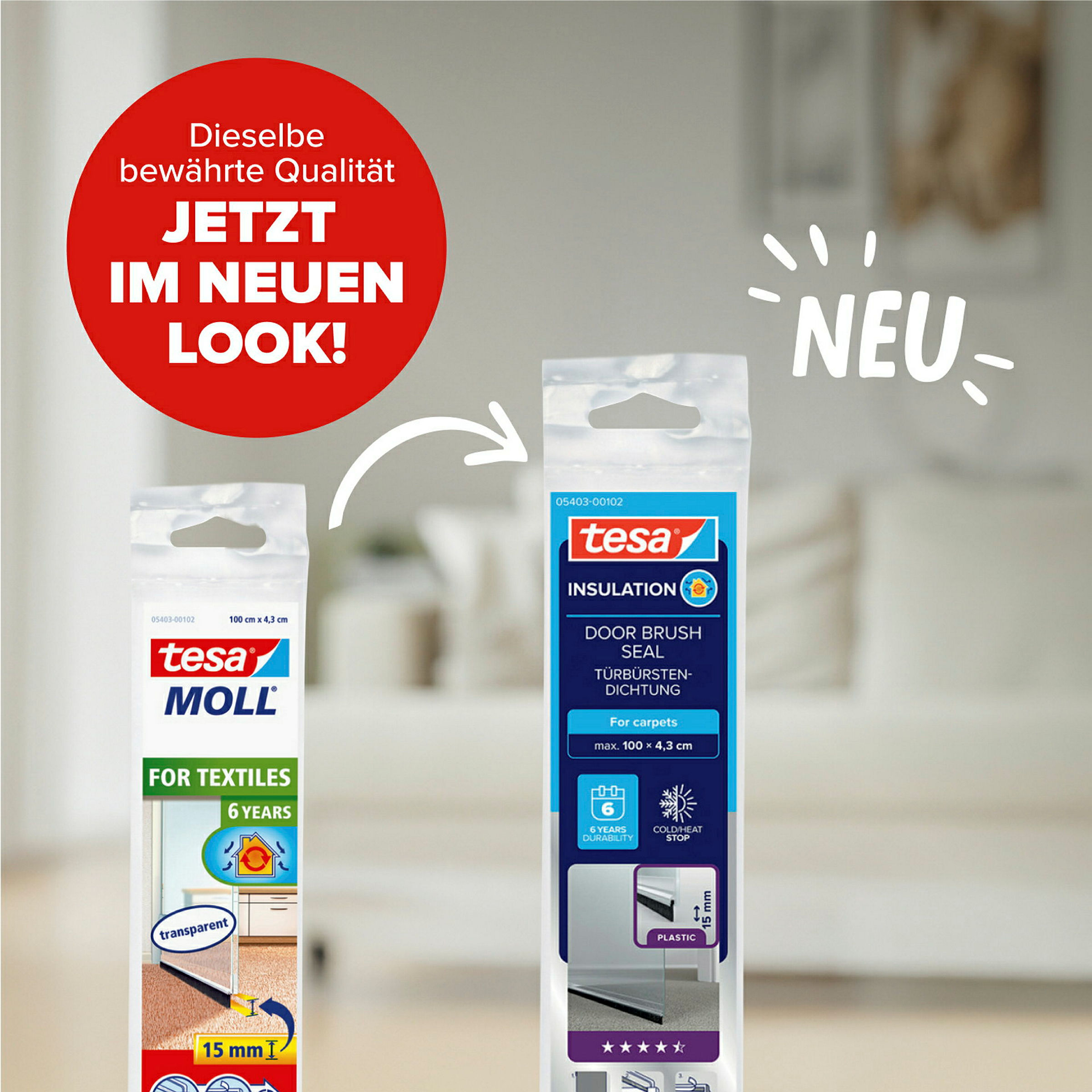 tesamoll® Türdichtschiene für Textilböden, transparent