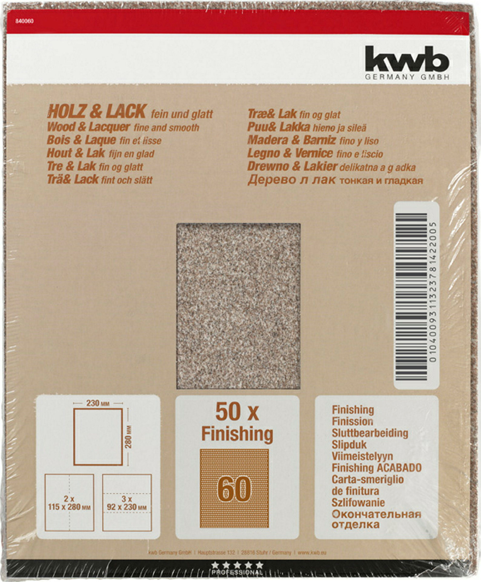 Schleifpapier HOLZ & LACK, Finishing, 230 x 280 mm, K 60