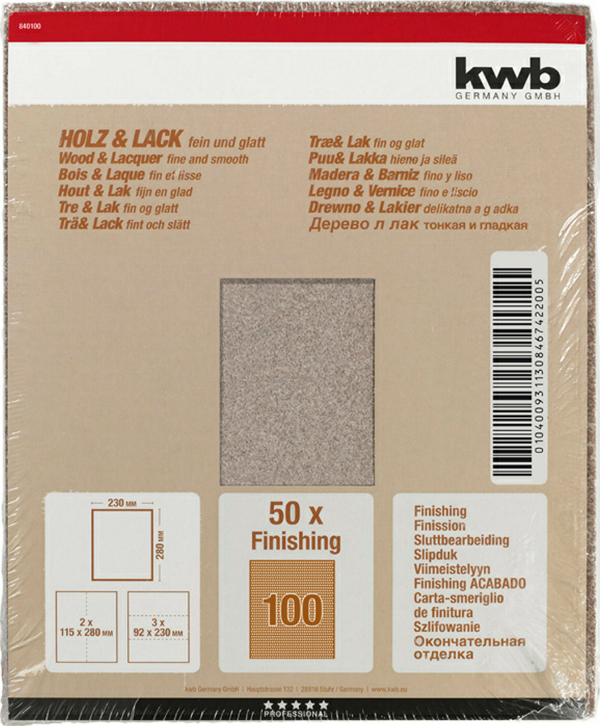 Schleifpapier HOLZ & LACK, Finishing, 230 x 280 mm, K 100