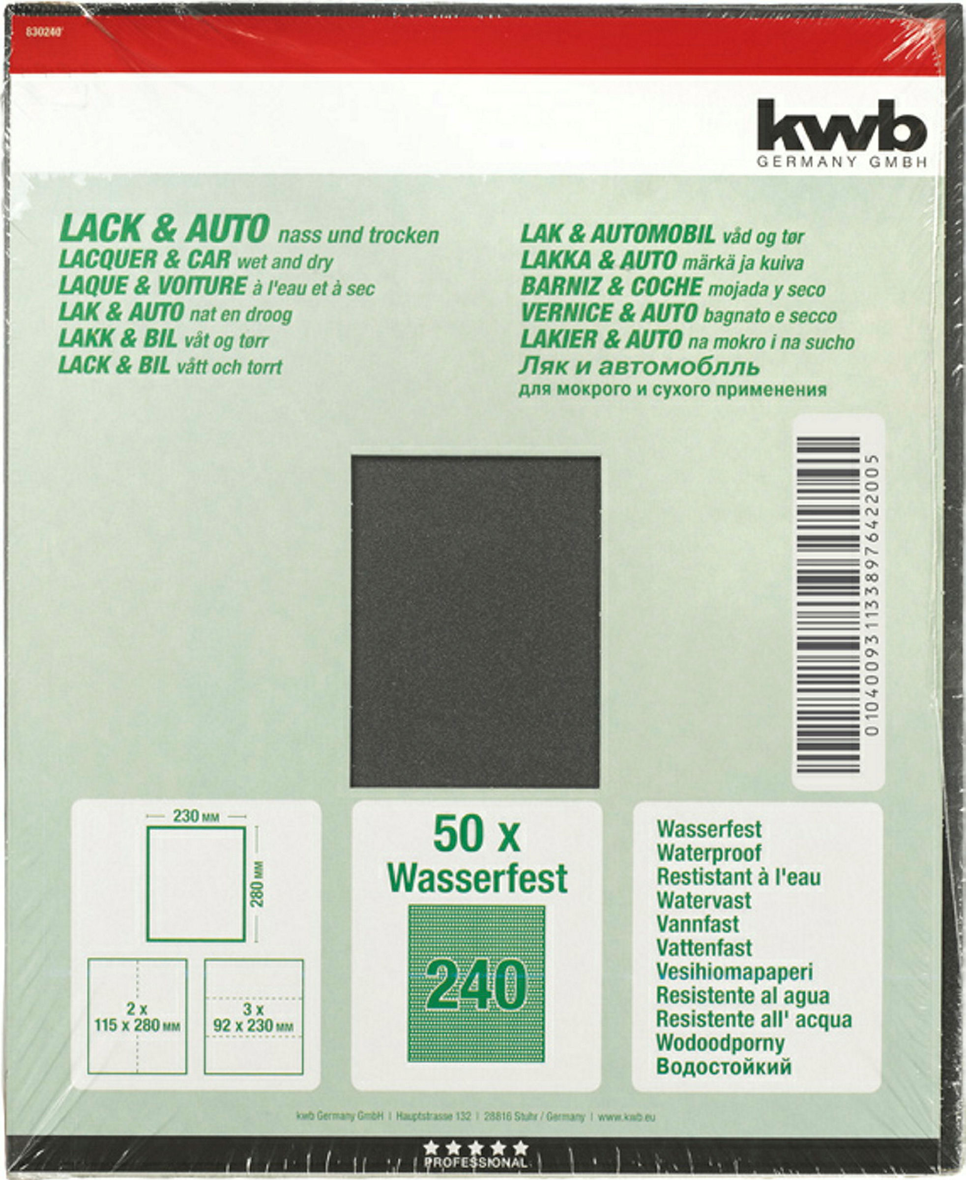 Schleifpapier LACK & AUTO, wasserfest, 230 x 280 mm, K 240