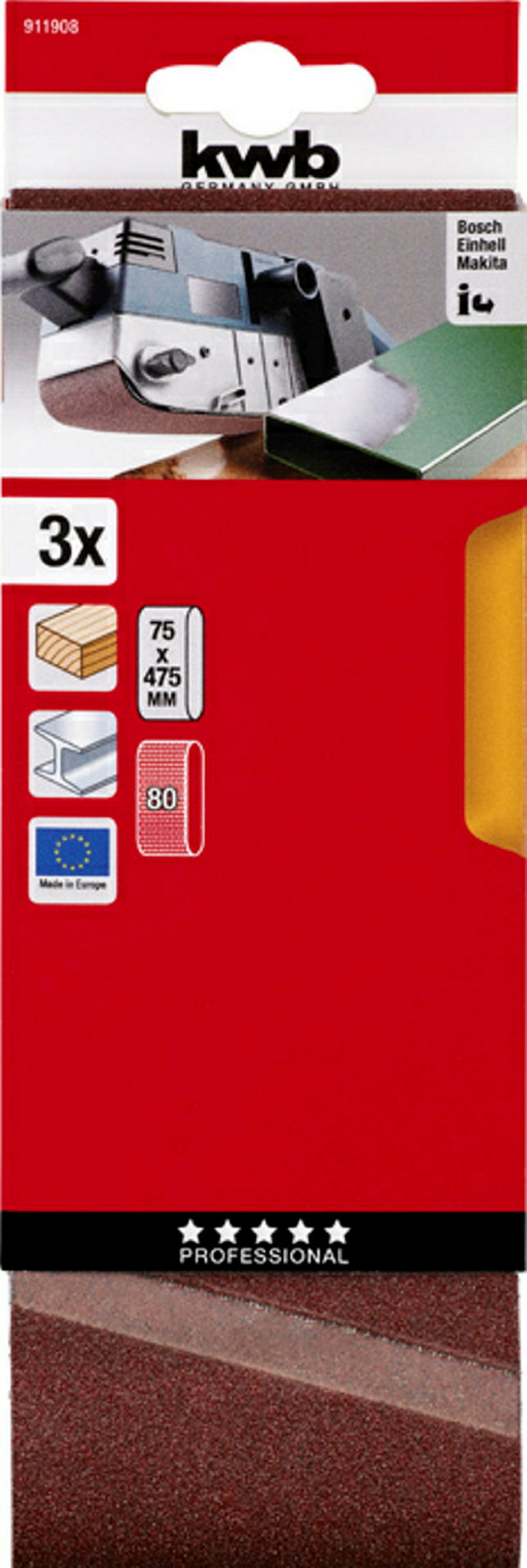 Schleifbänder, HOLZ & METALL, Edelkorund, 75 x 457 mm, K 80