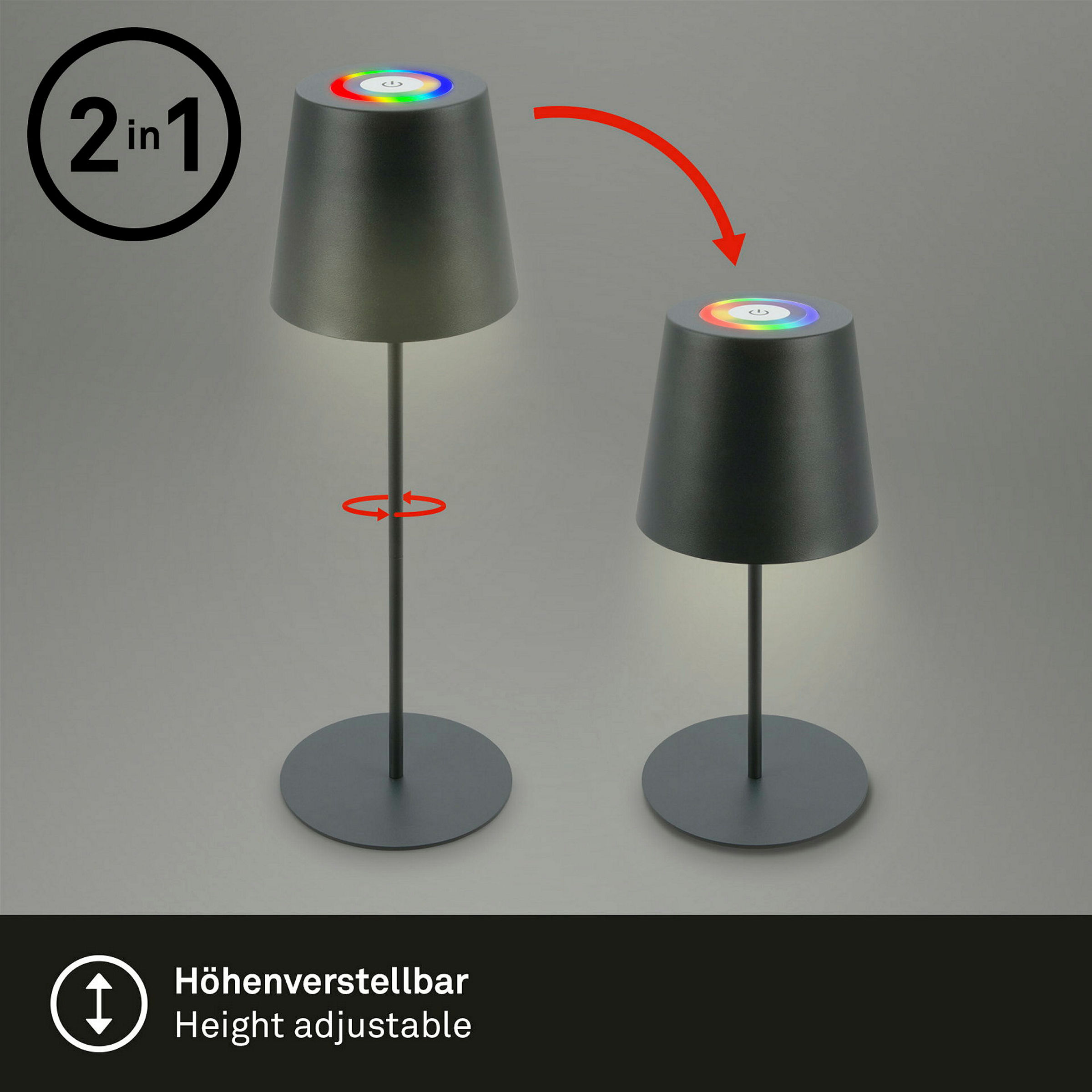 RGB/W Akku Tischleuchte, IP44, 2,5W, Anthrazit