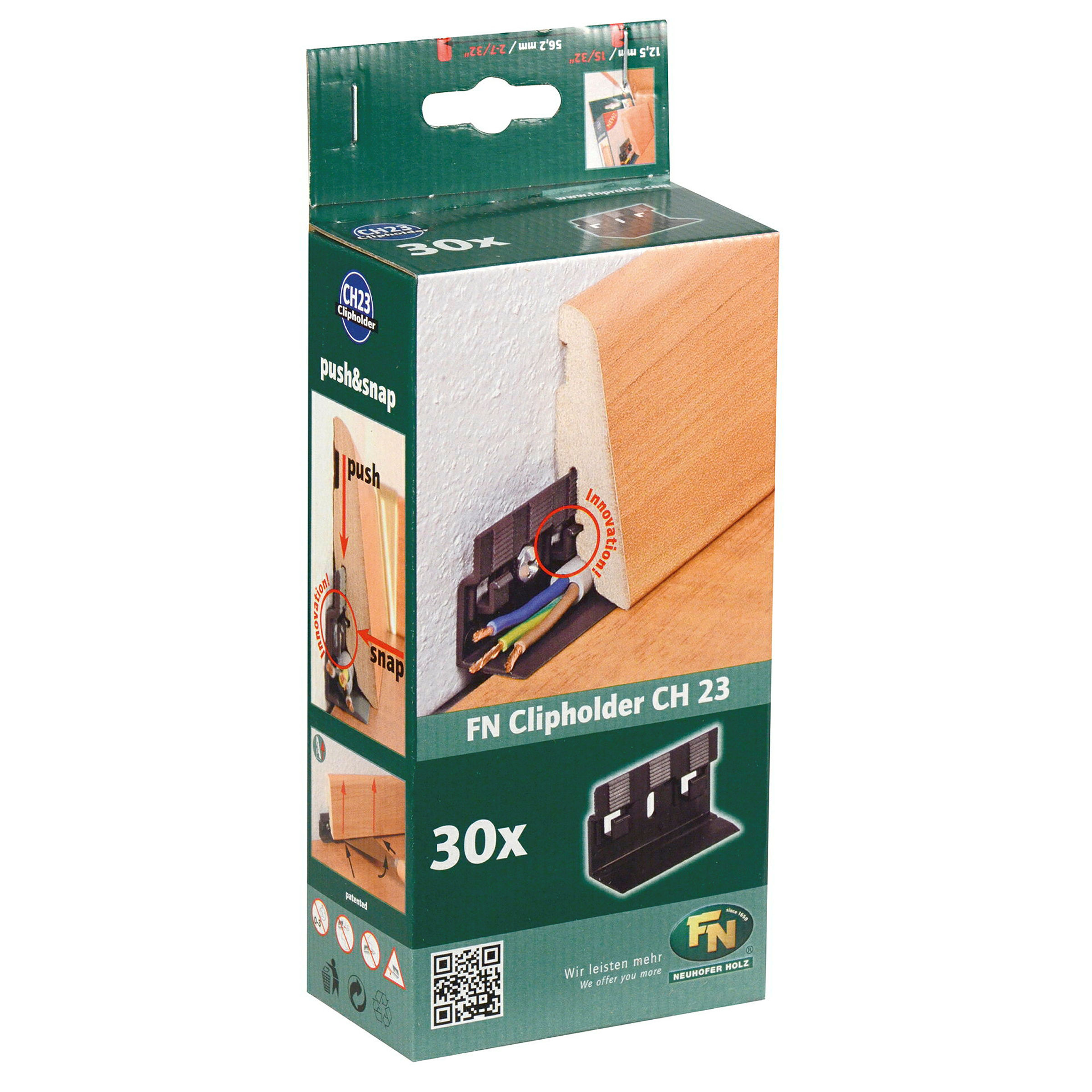 Montageclip für Sockelleisten, 30 Stk/Pkg., incl. Schrauben und Dübel