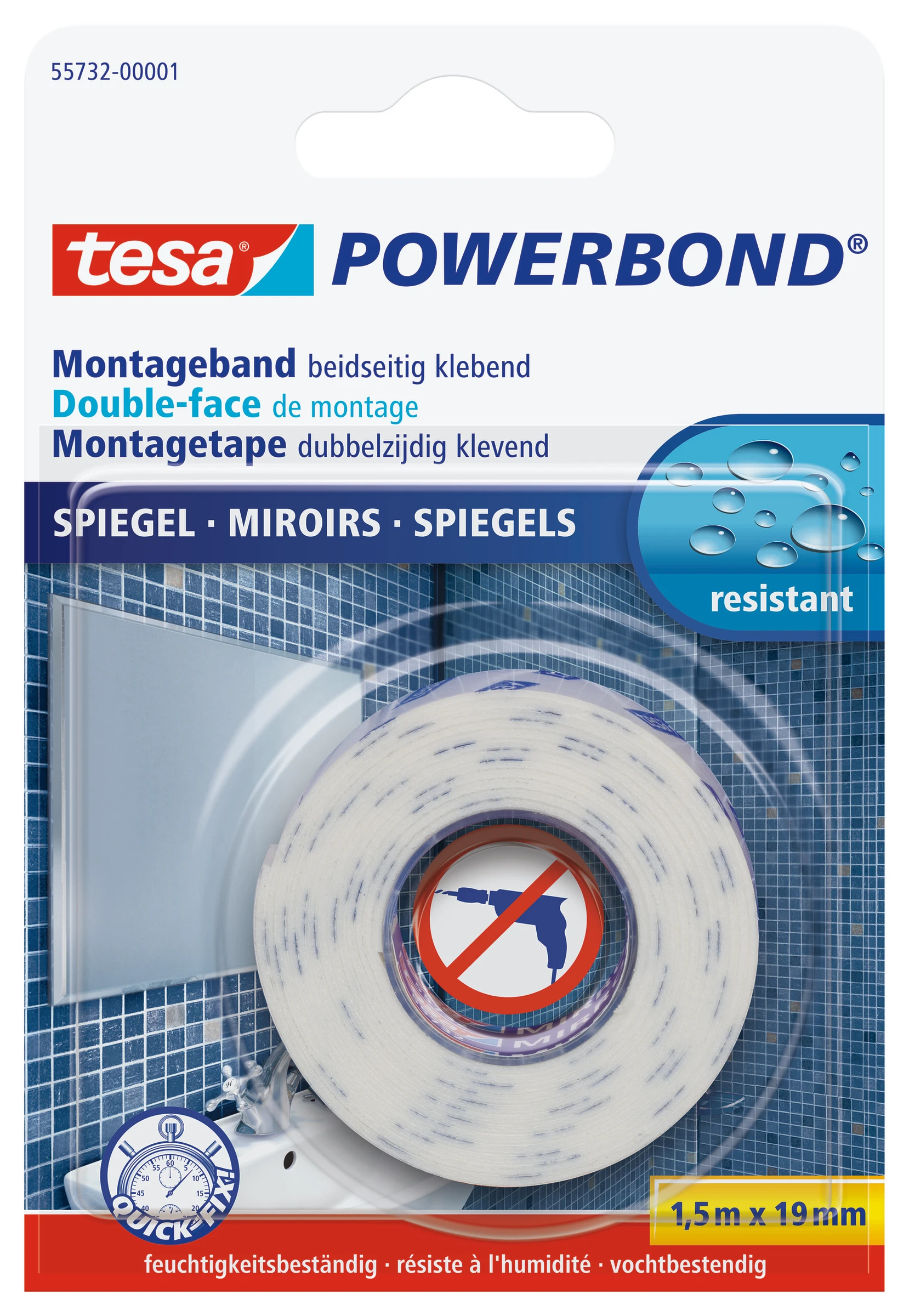 tesa Powerbond® Montageband Spiegel beids.kleb., 1,5m:19mm
