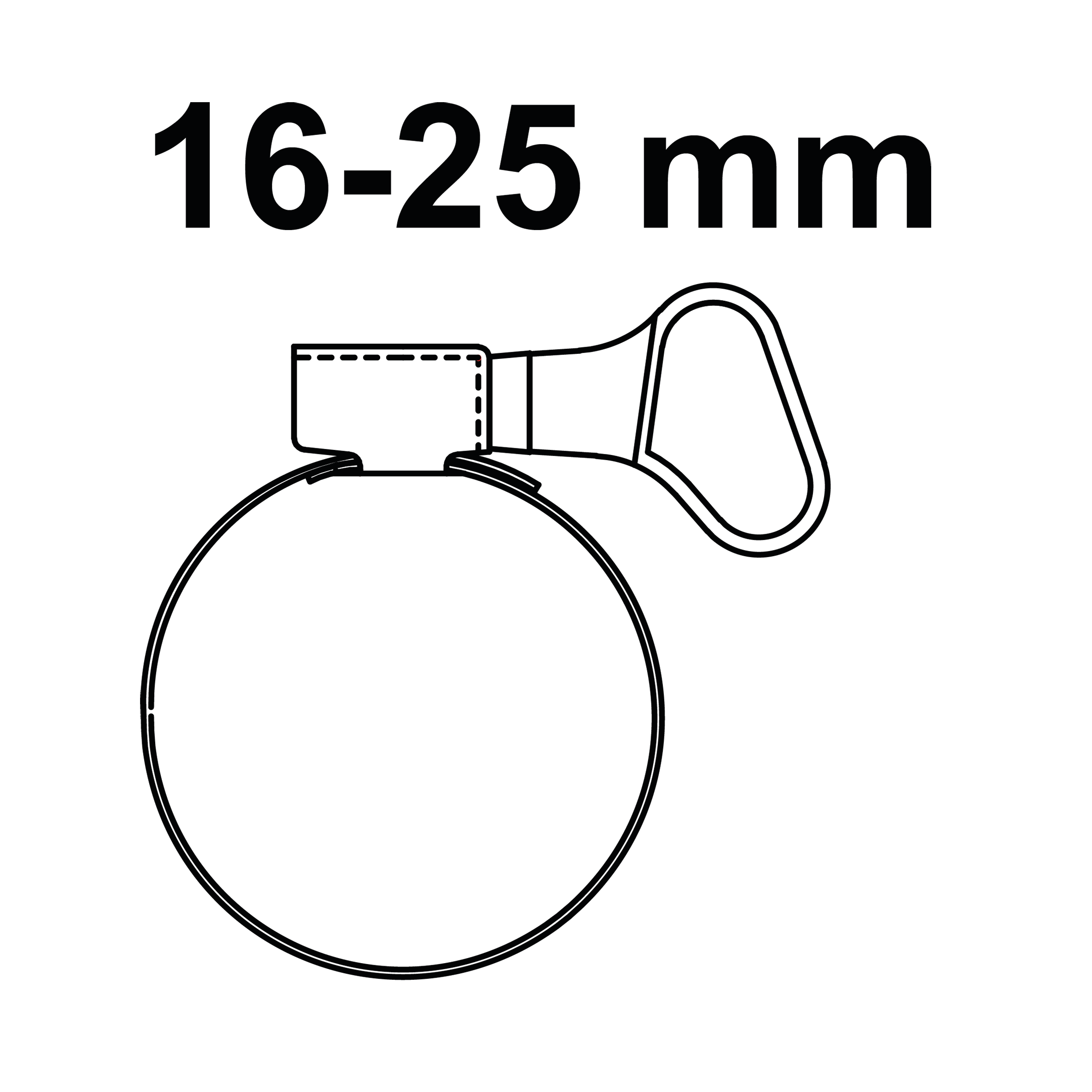 Schlauchklemme 9 mm Bandbreite, Edelstahl, 16 - 25 mm, mit Flügelgriff (2x)