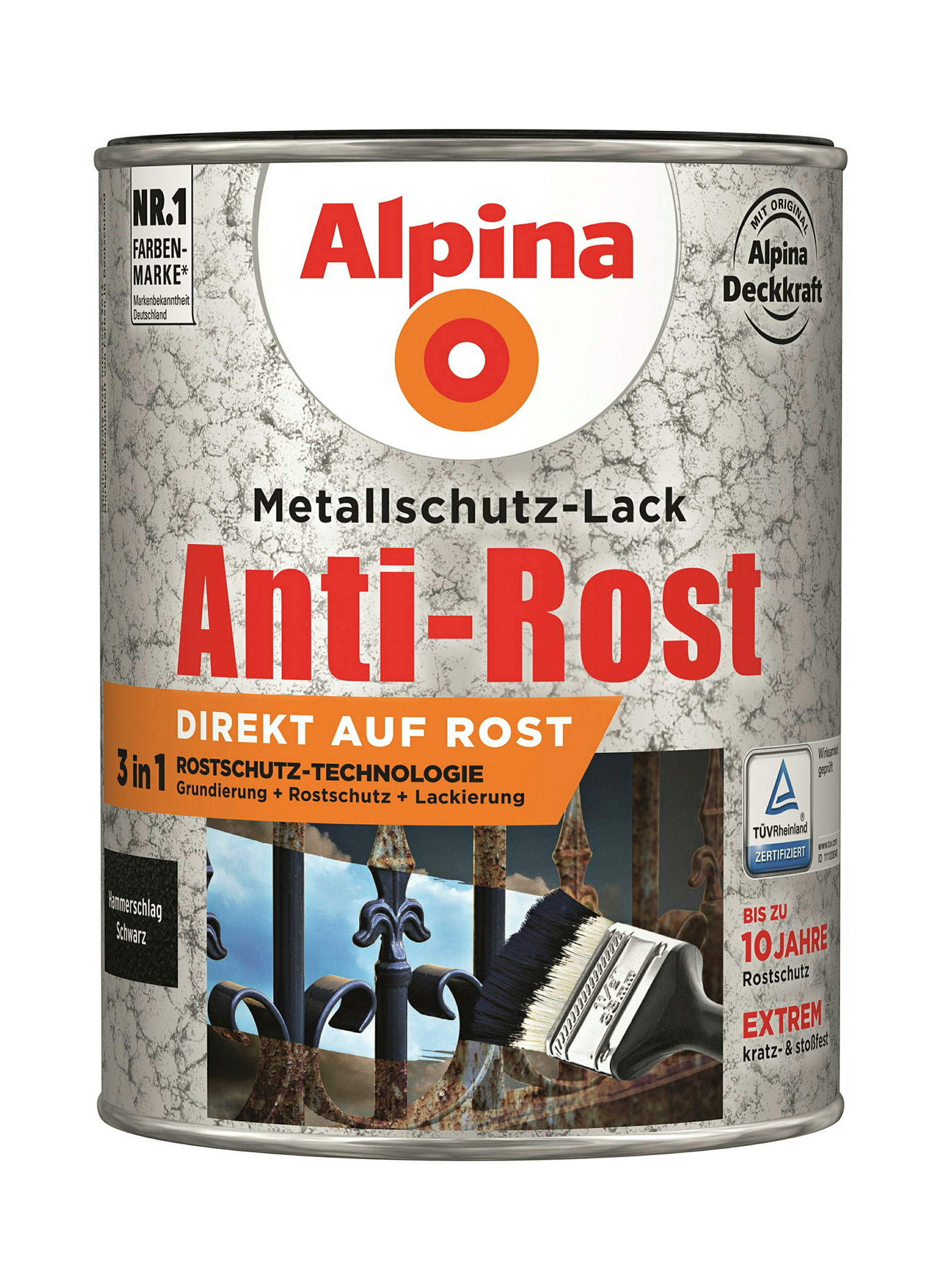 Alpina Metallschutzlack Anti-Rost Hammerschlag Schwarz 2,5 Liter