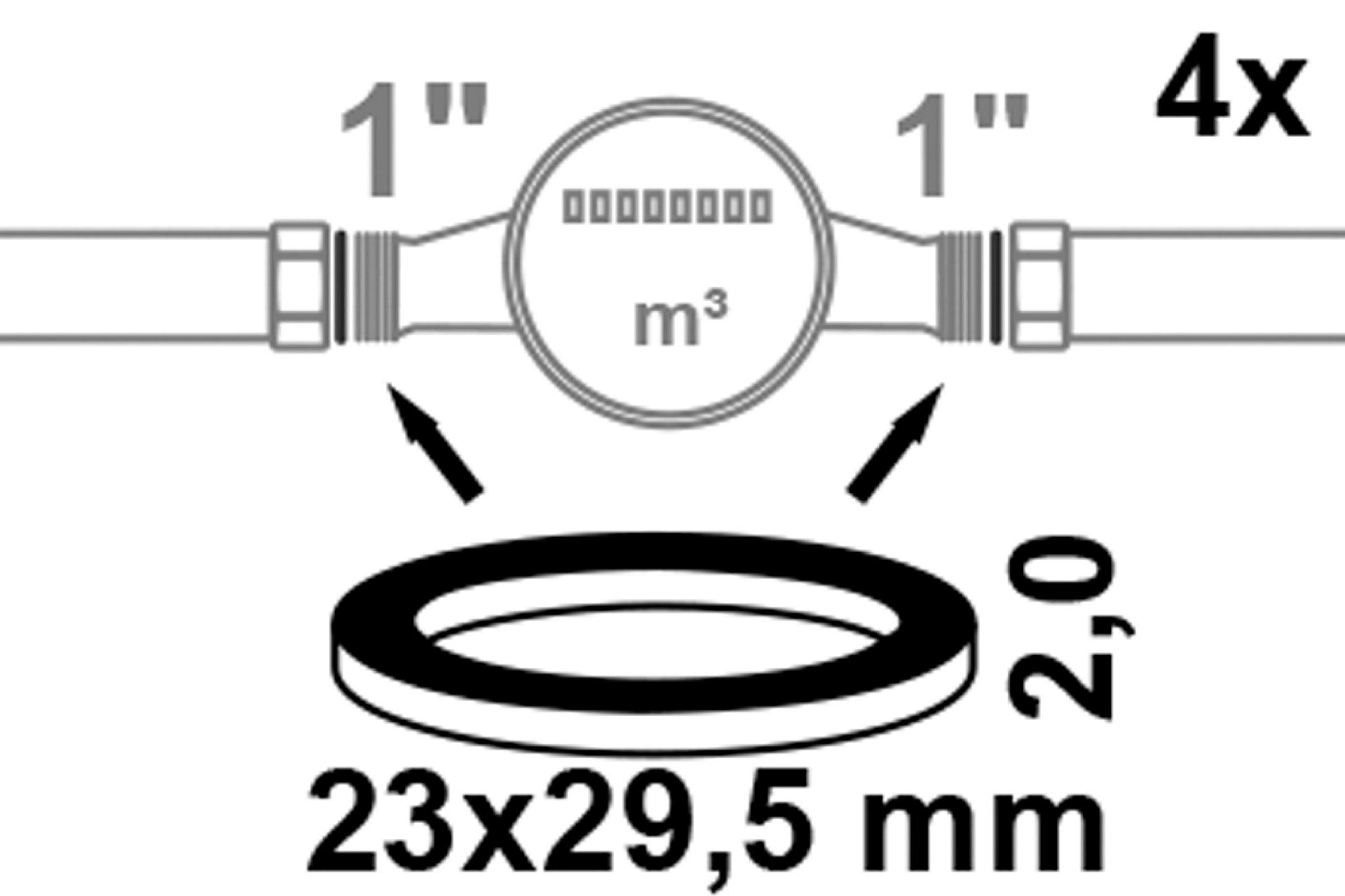 Wasserzählerdichtung, Gummi, 23 x 29,5 x 2 mm, für 3/4'' und 1'' (4x)
