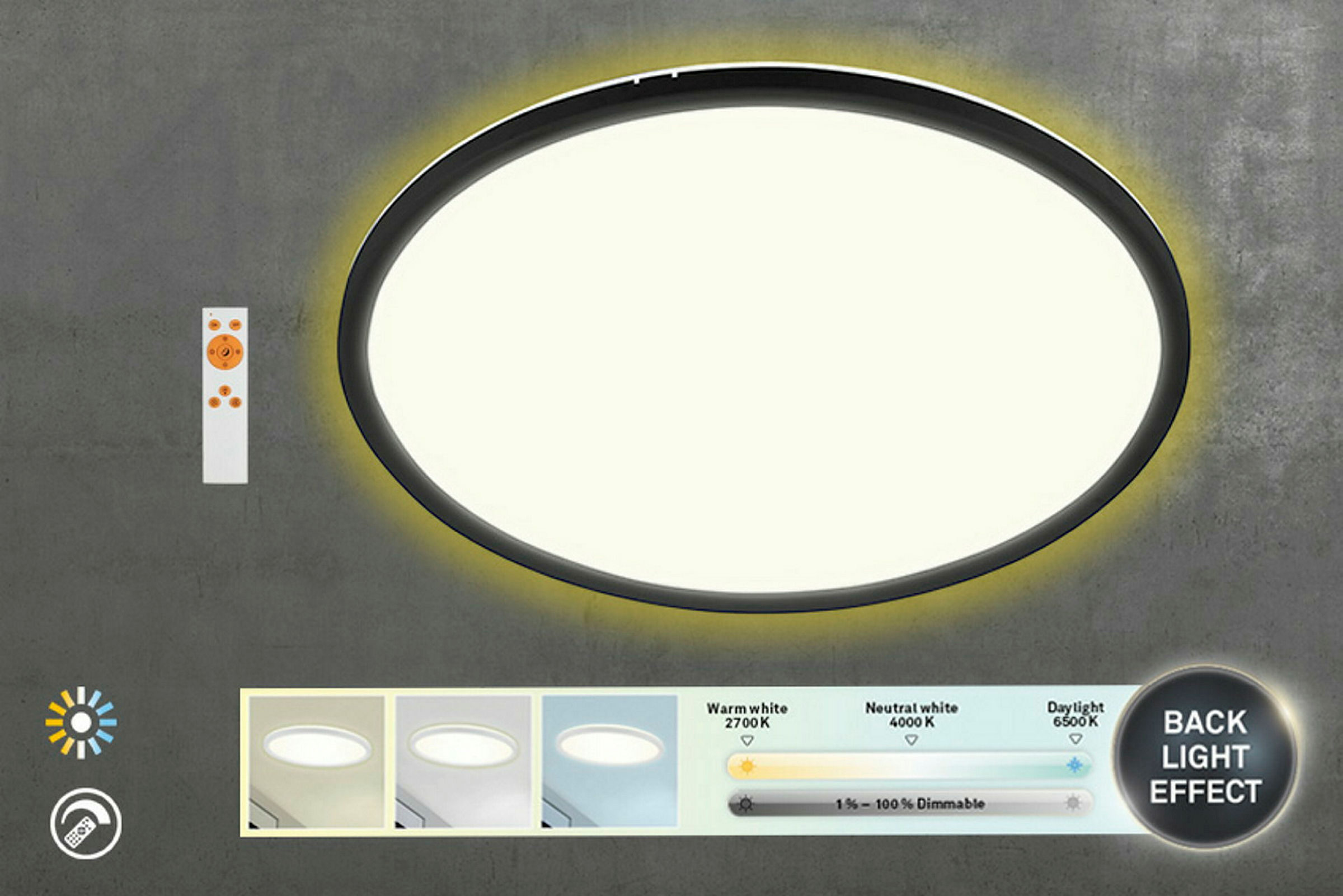 Ultraflaches CCT LED Panel,schwarz, 1xLED/22W