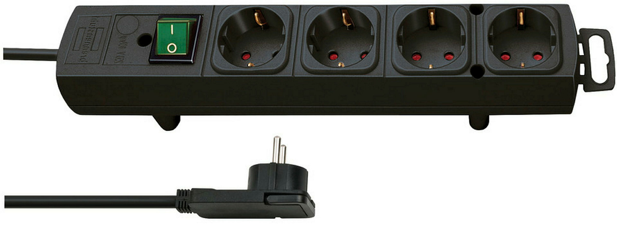 Std-Leiste 4-F.Comfort-Line, schwarz 2m H05VV-F3G1.5 mit Flachstecker
