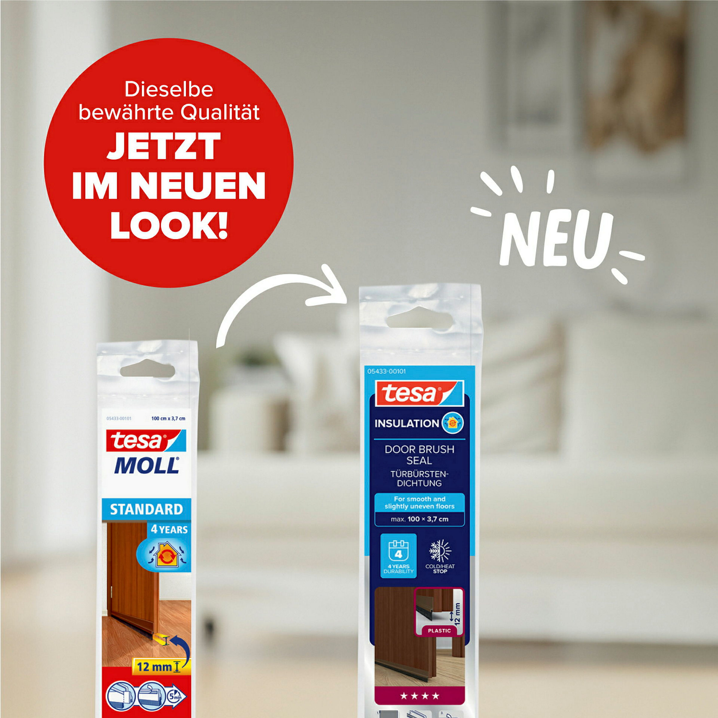 tesamoll® Standard Türdichtschiene für glatte Böden braun