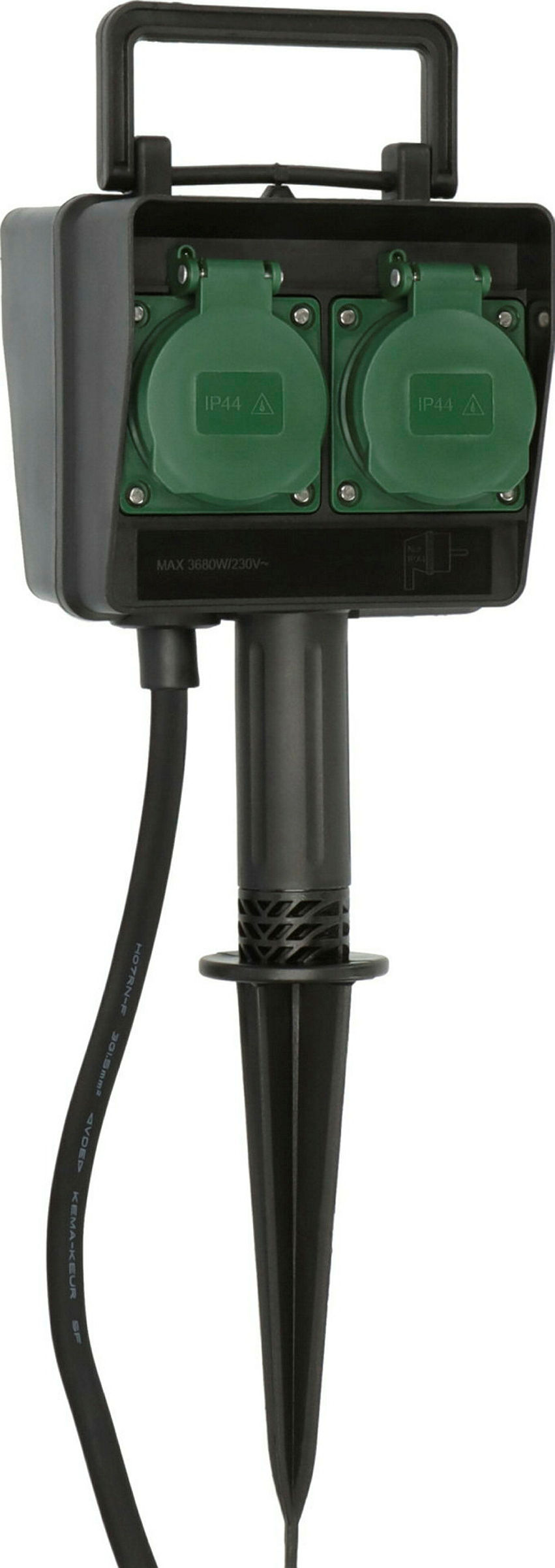 Gartensteckdose mit Erdspiess 4-Fach 10m Kabel H07RN-F3G1,5