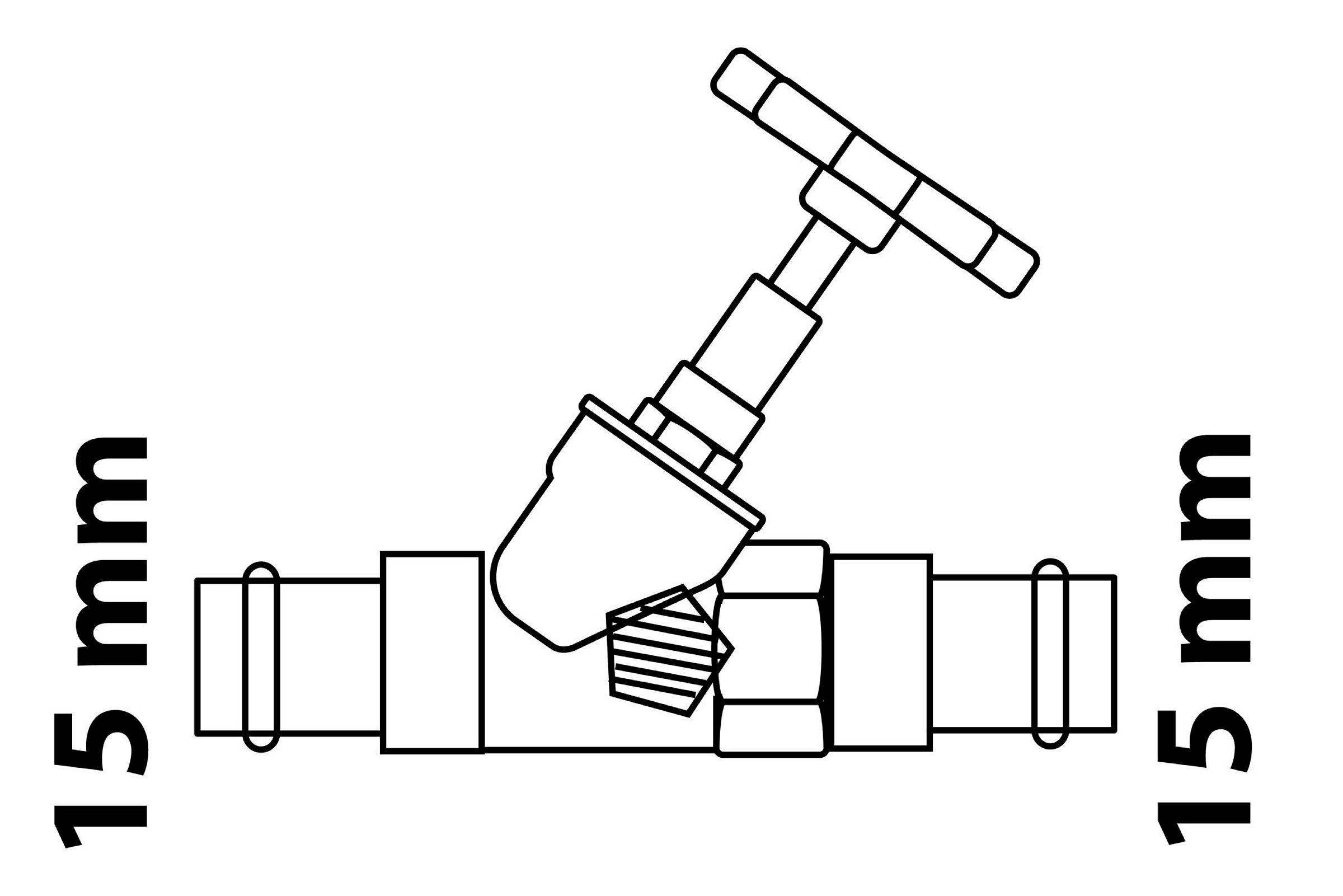 Schrägsitzventil, 15 mm, mit Entleerung, (V-Press)