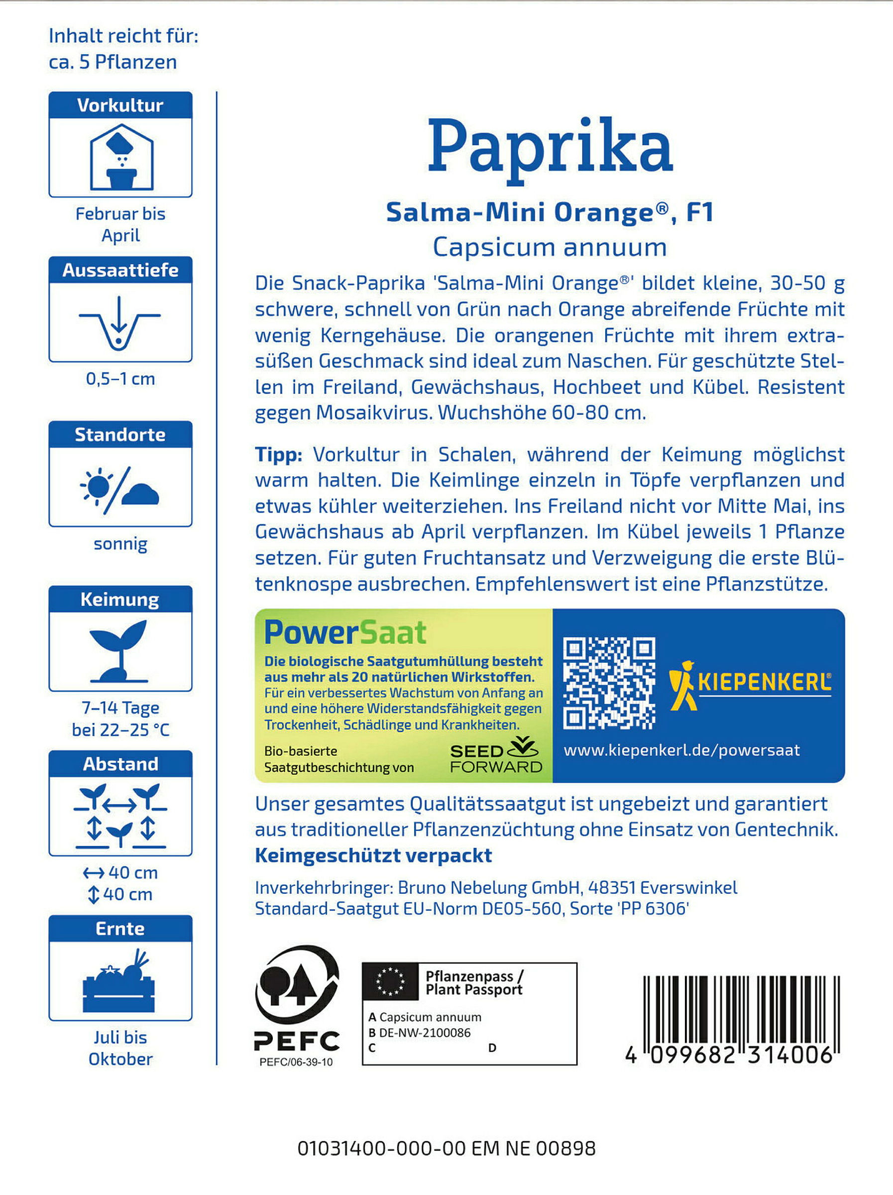 Kiepenkerl Paprika Salma-Mini Orange®, F1, PowerSaat
