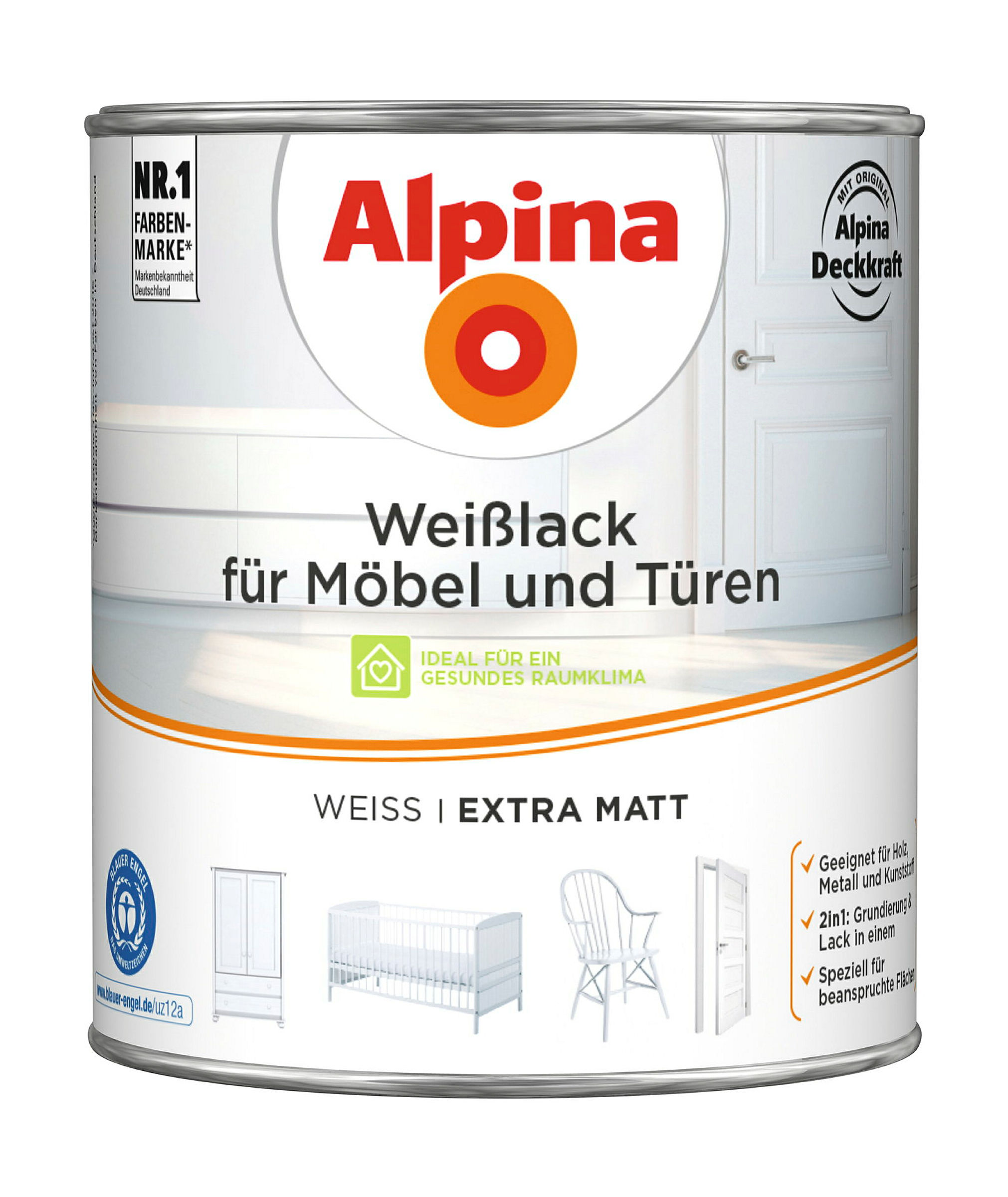 Alpina Weißlack für Möbel und Türen 2 Liter extra matt