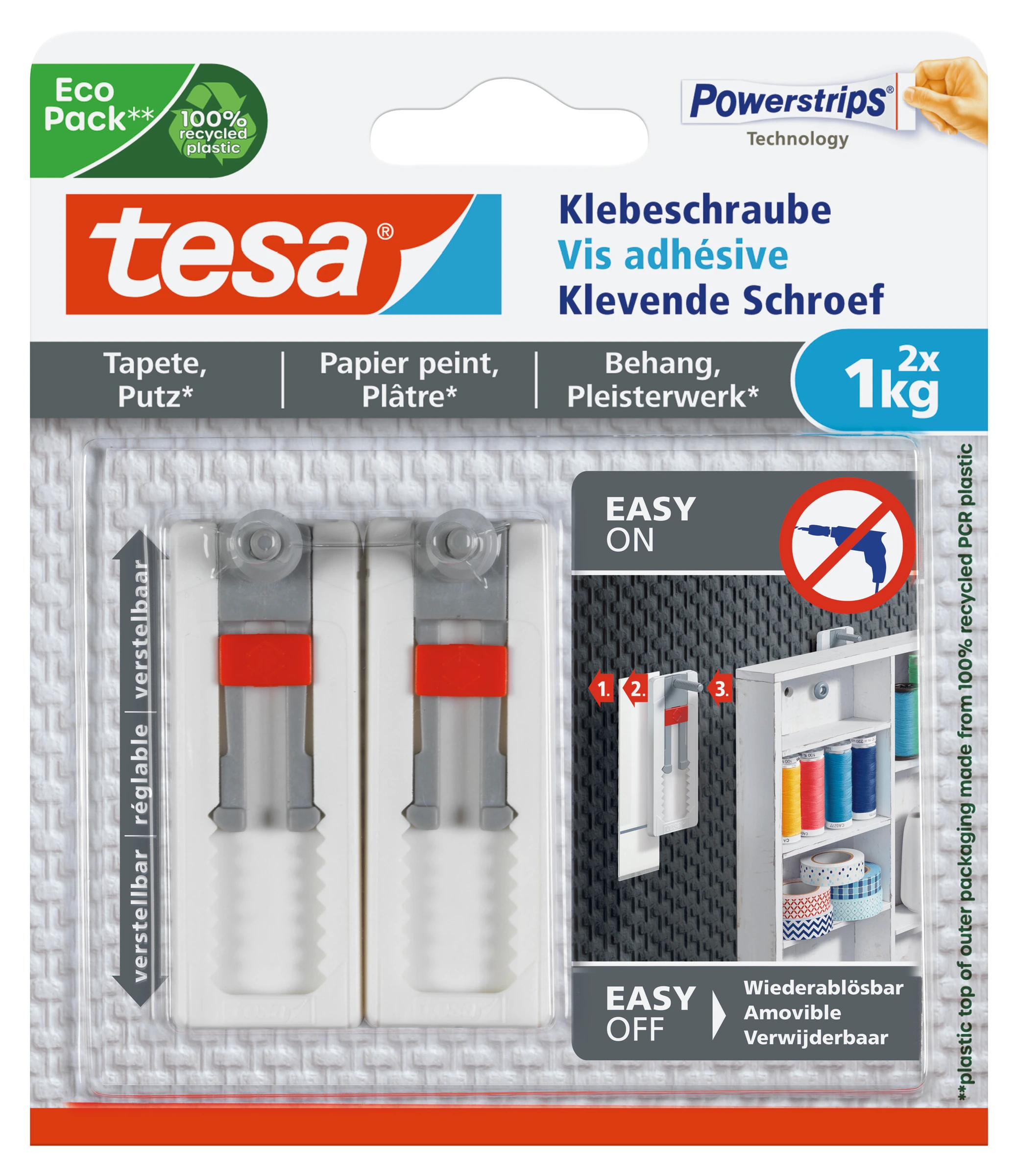 Verstellbare Klebeschraube für Tapeten und Putz (1kg), 2 Stück