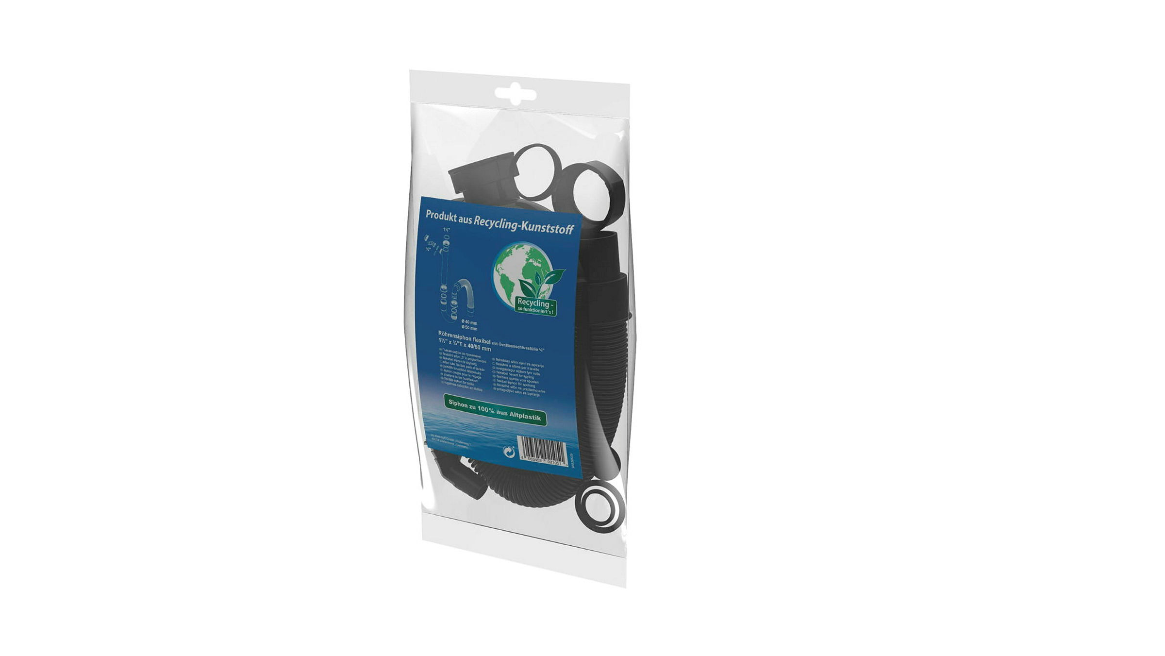 ECO-SAVE KS Flexibler Spültisch-Röhrensiphon, Grau, 1 1/2'' x 3/4''T x 40/5
