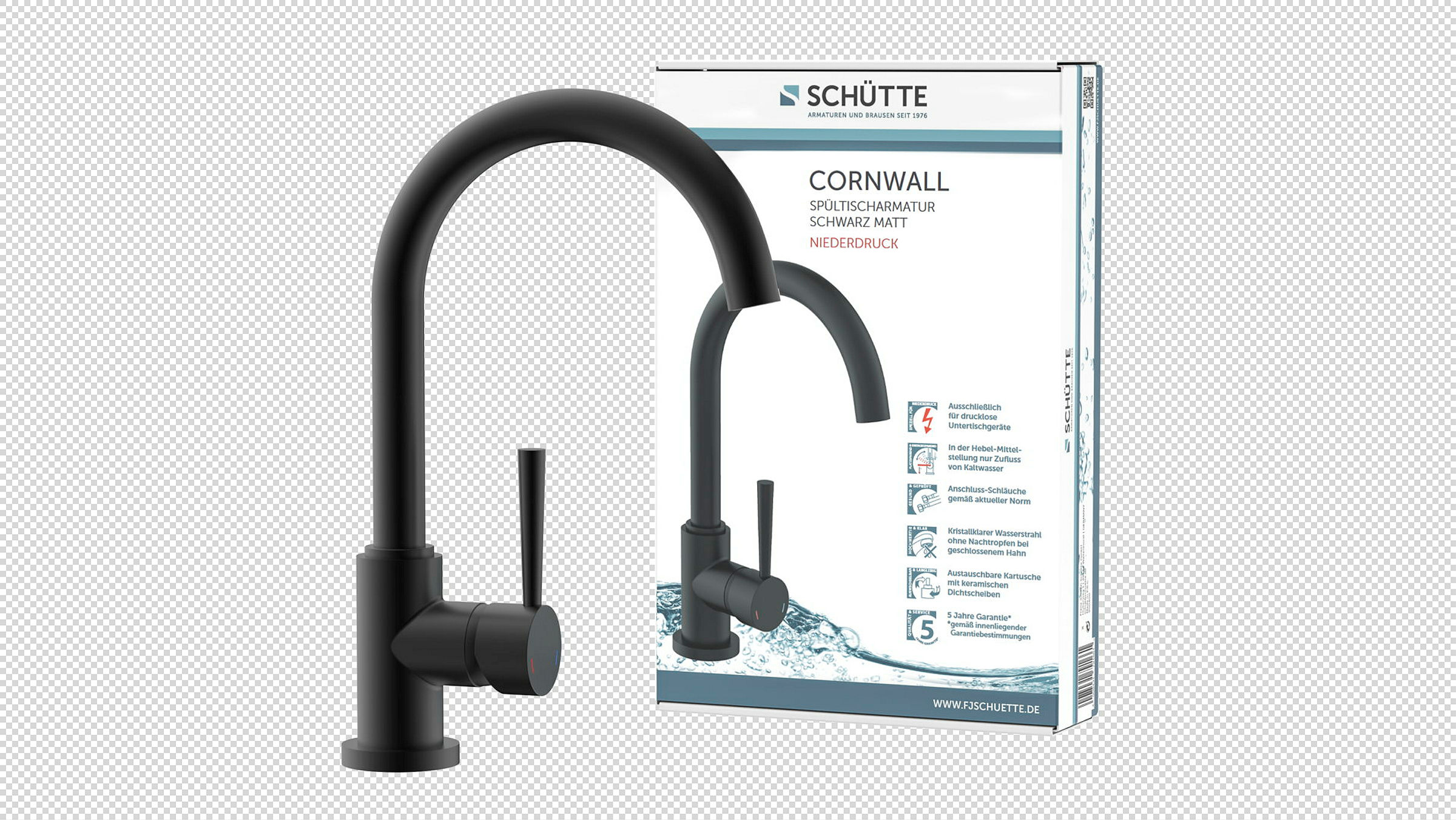 CORNWALL Spültischarmatur Niederdruck, Schwarz matt