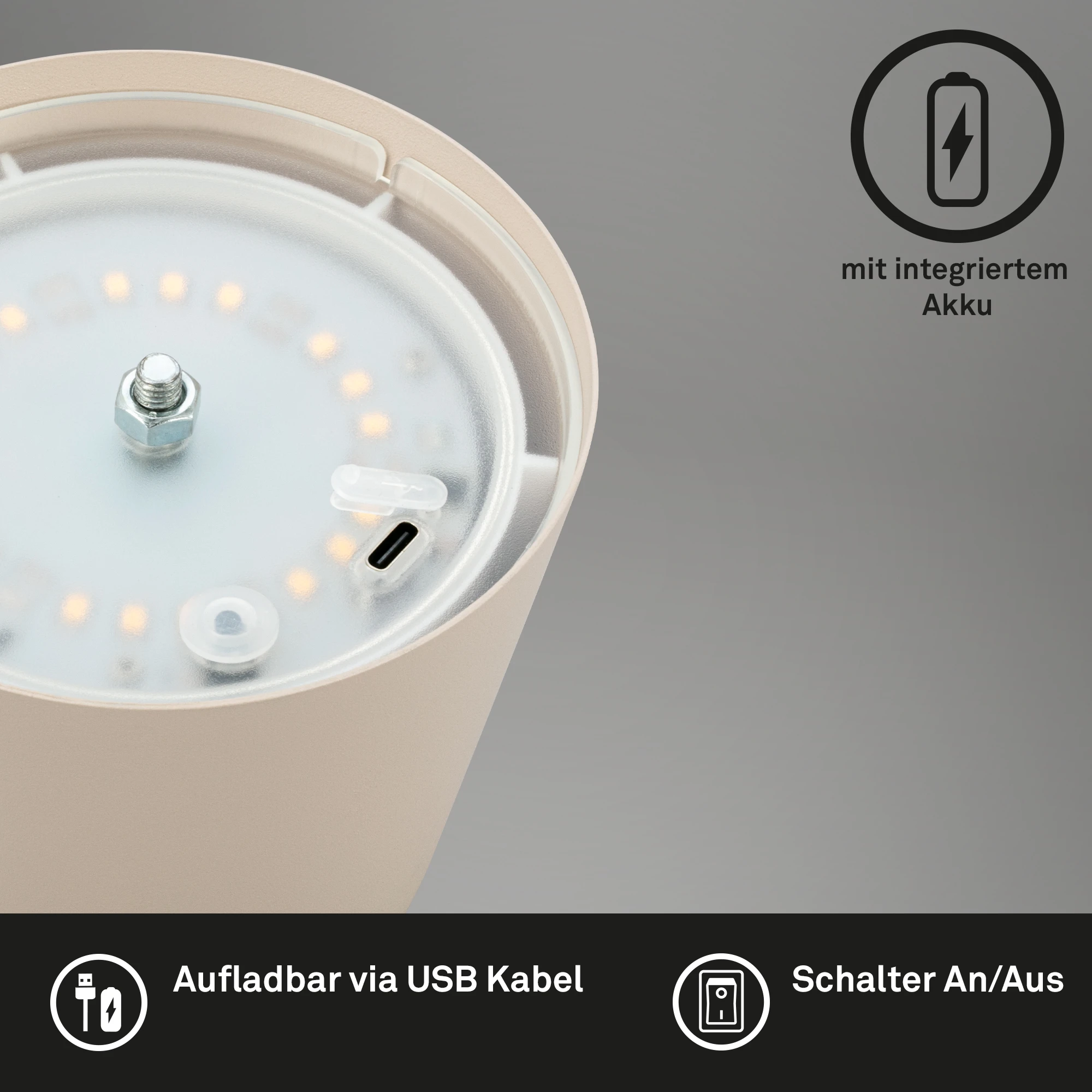 KIKI LED Akku Tischleuchte, IP44, 2,5W, Beige