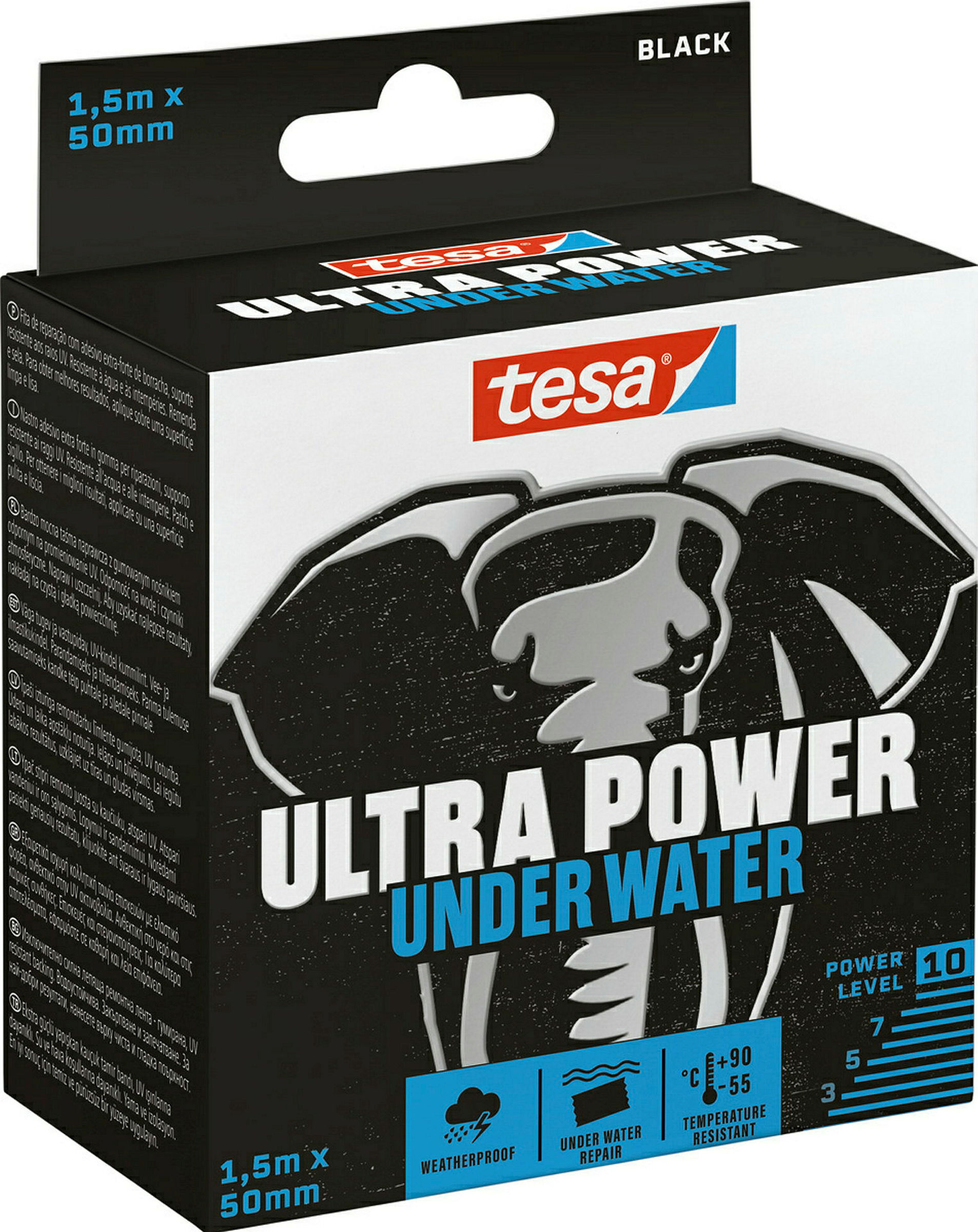 tesa® Ultra Power Unterwasser Reparaturband, 1,50 m x 50 mm, schwarz