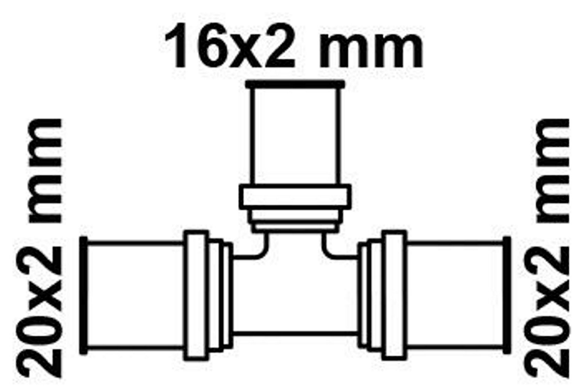 MS Reduzier-T-Stück, blank, 20 mm x 16 mm x 20 mm, Pressfitting für MSVR