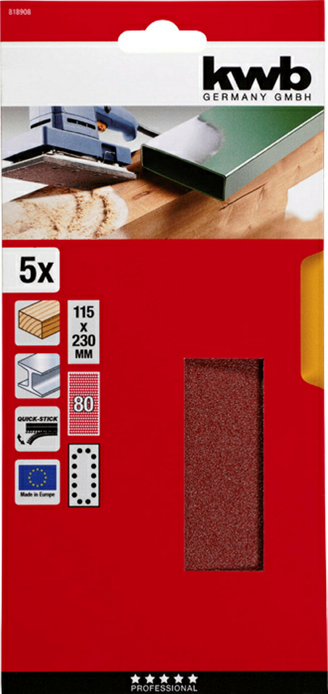 Haft-Schleifstreifen, HOLZ & METALL, Edelkorund, 115 x 230 mm, K 80