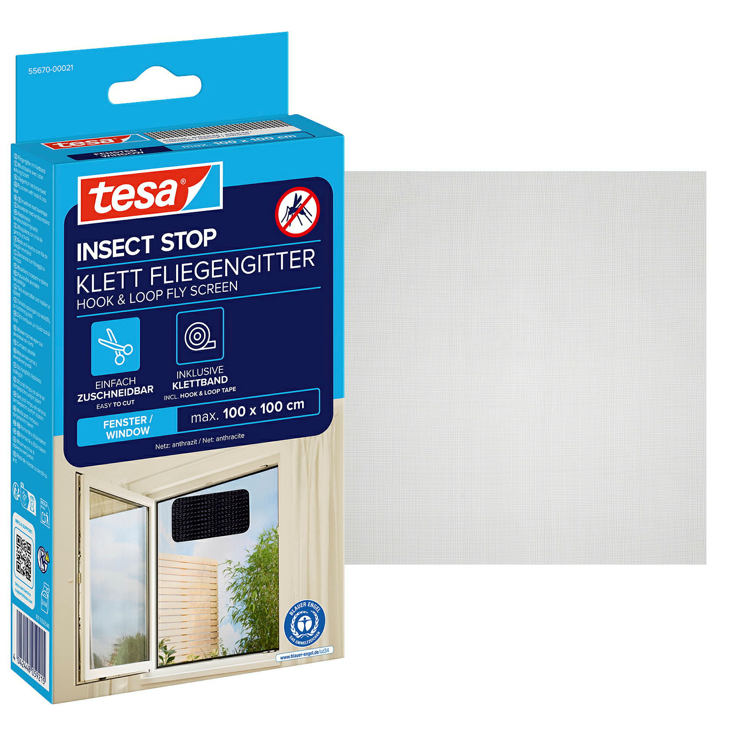 tesa® Fliegengitter Standard Klettband für Fenster, anthrazit