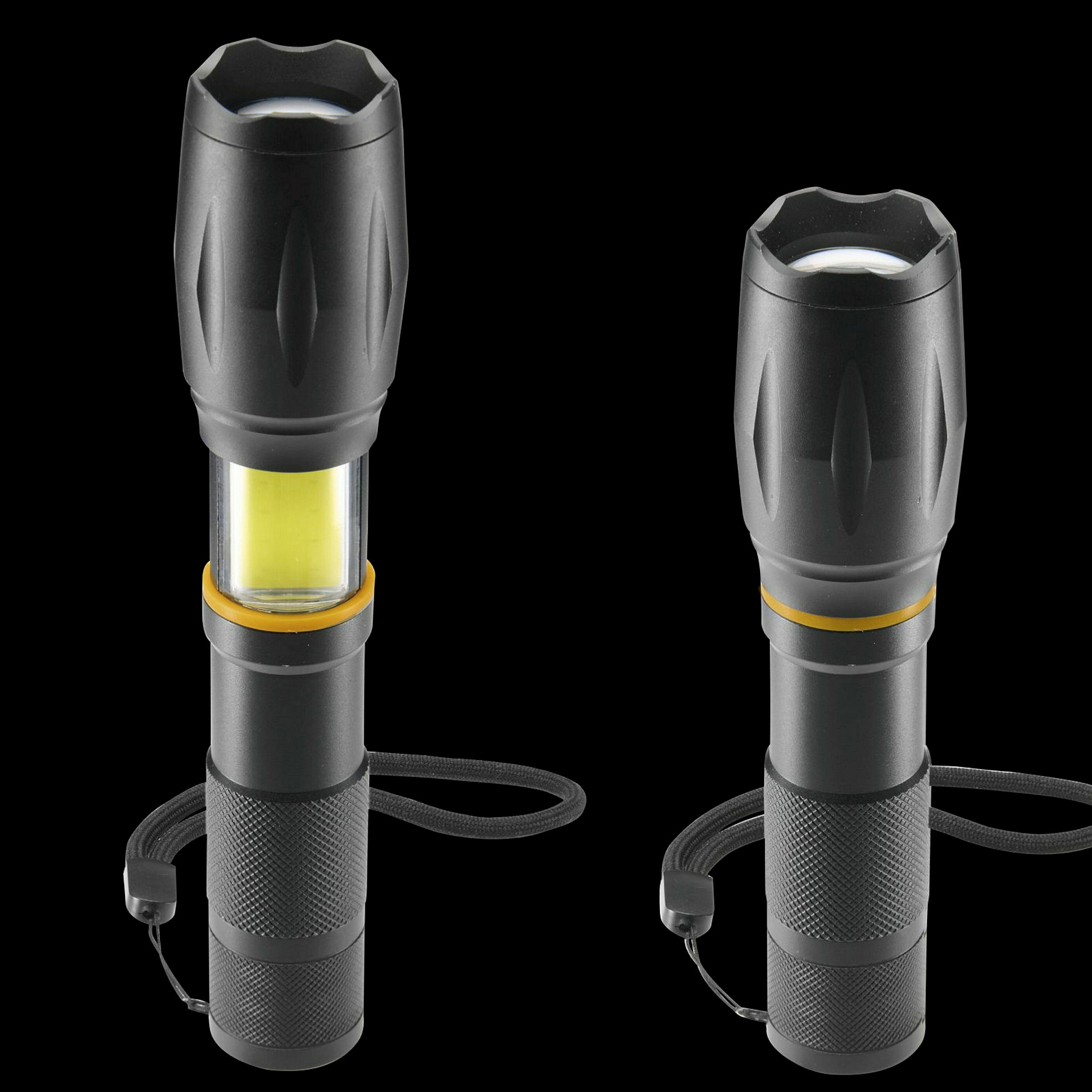 Hama LED-Taschenlampe ''W200'', Batterien, Zoom, COB, Aluminium, 3 Modi
