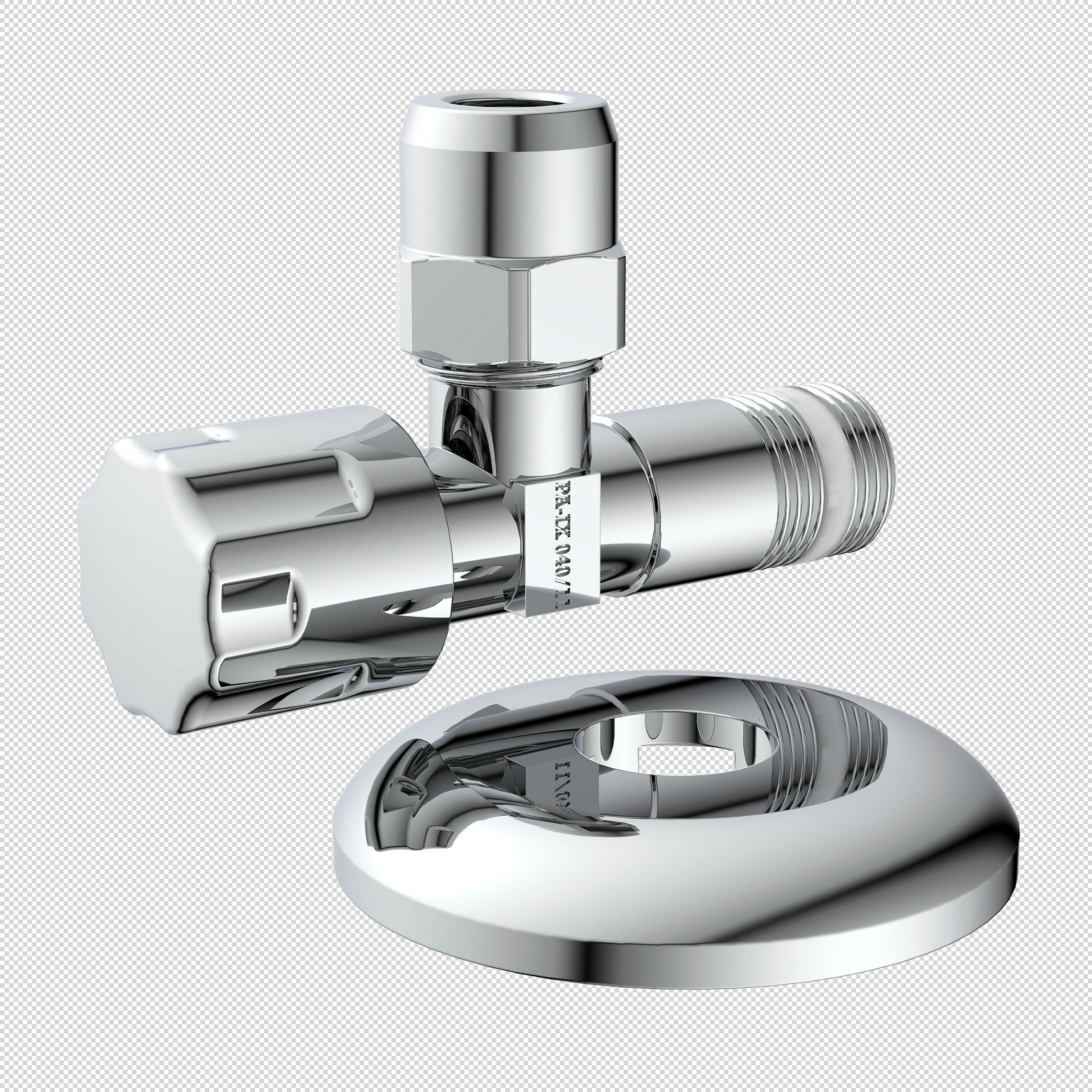 Eckventil, Chrom, 3/8''AG x 10 mmQ, mit Schubrosette, selbstdichtend