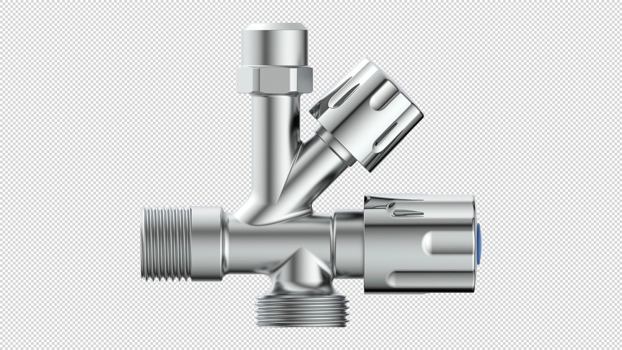 Geräte-Eckventil, Chrom, 1/2''AG x 3/4''AG x 3/8''AG x 10 mmQ