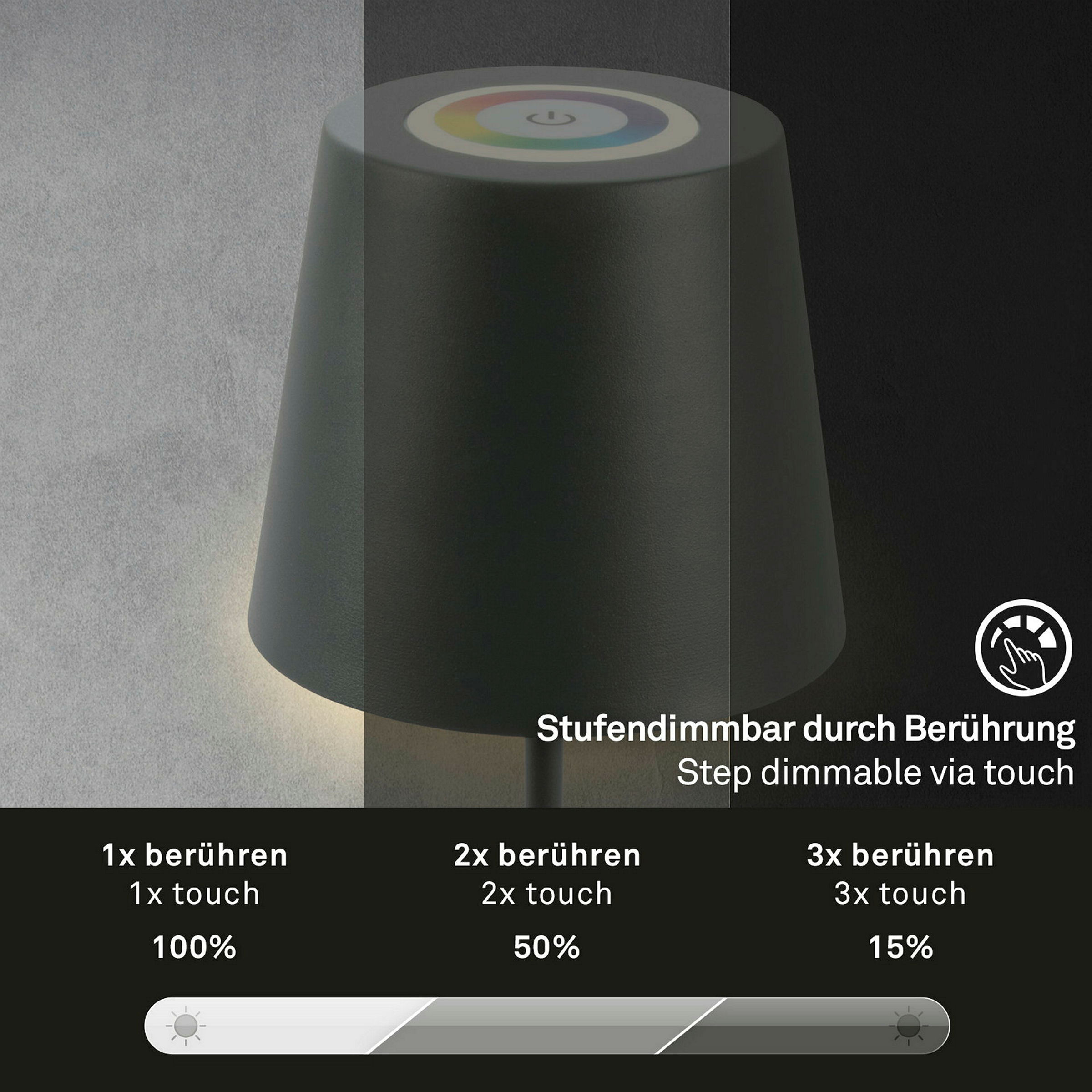 RGB/W Akku Tischleuchte, IP44, 2,5W, Anthrazit