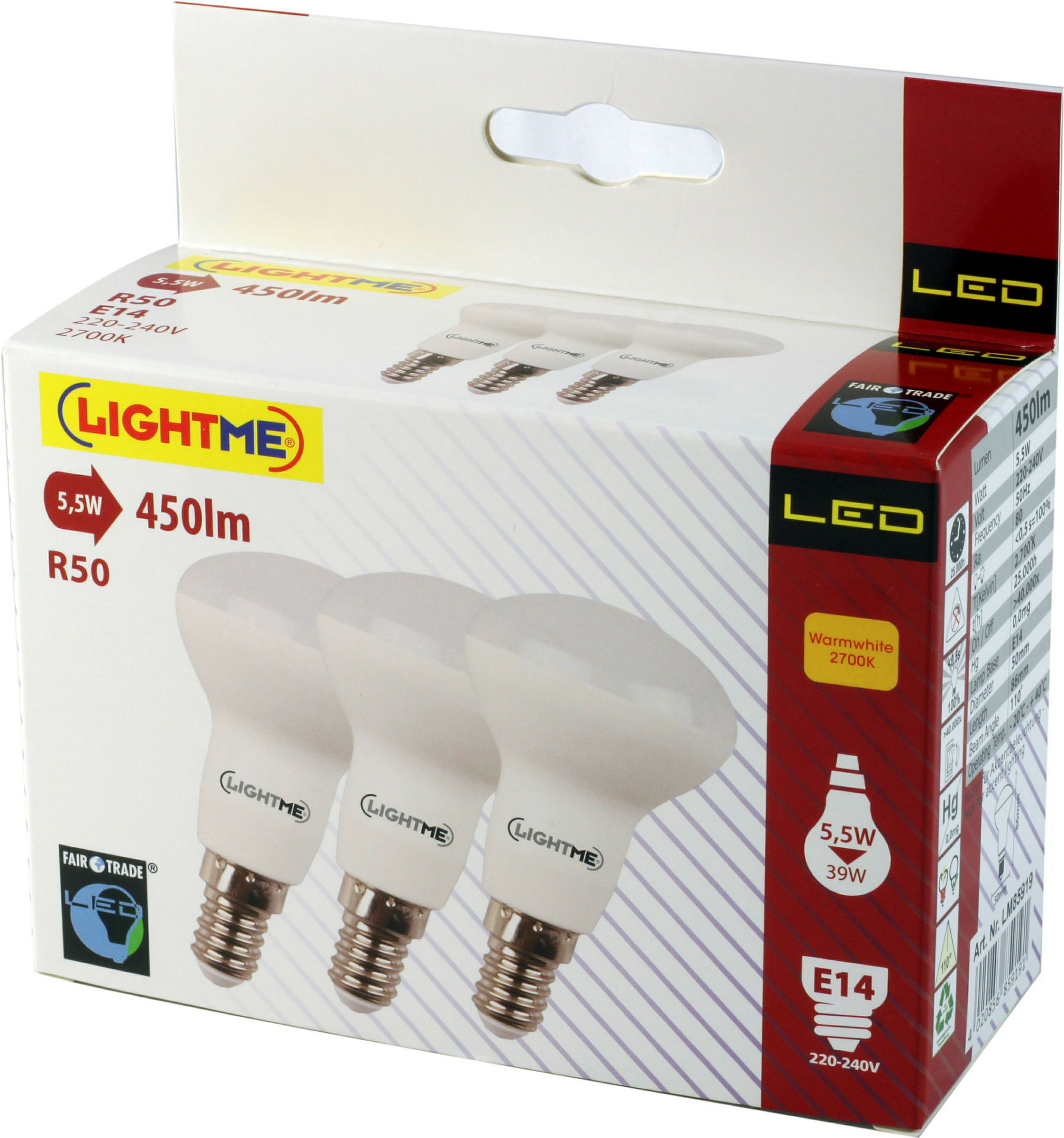 LED 3er Pack R50 E14 5,5W 3er Lightme 2700K 450lm warmlicht