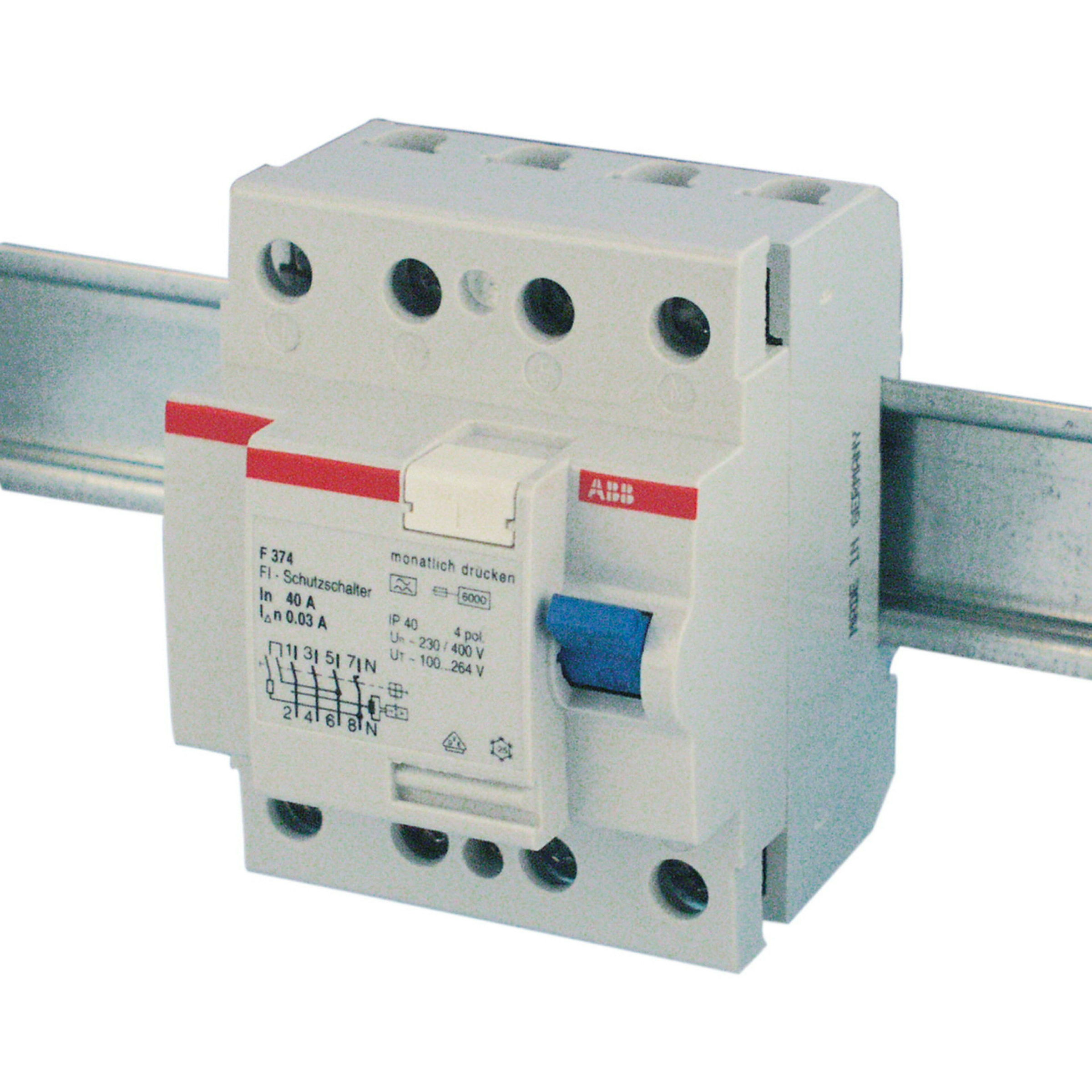 Fehlerstromschutzschalter (RCD) 4-polig , 40 A, 0,03 A grau ABB