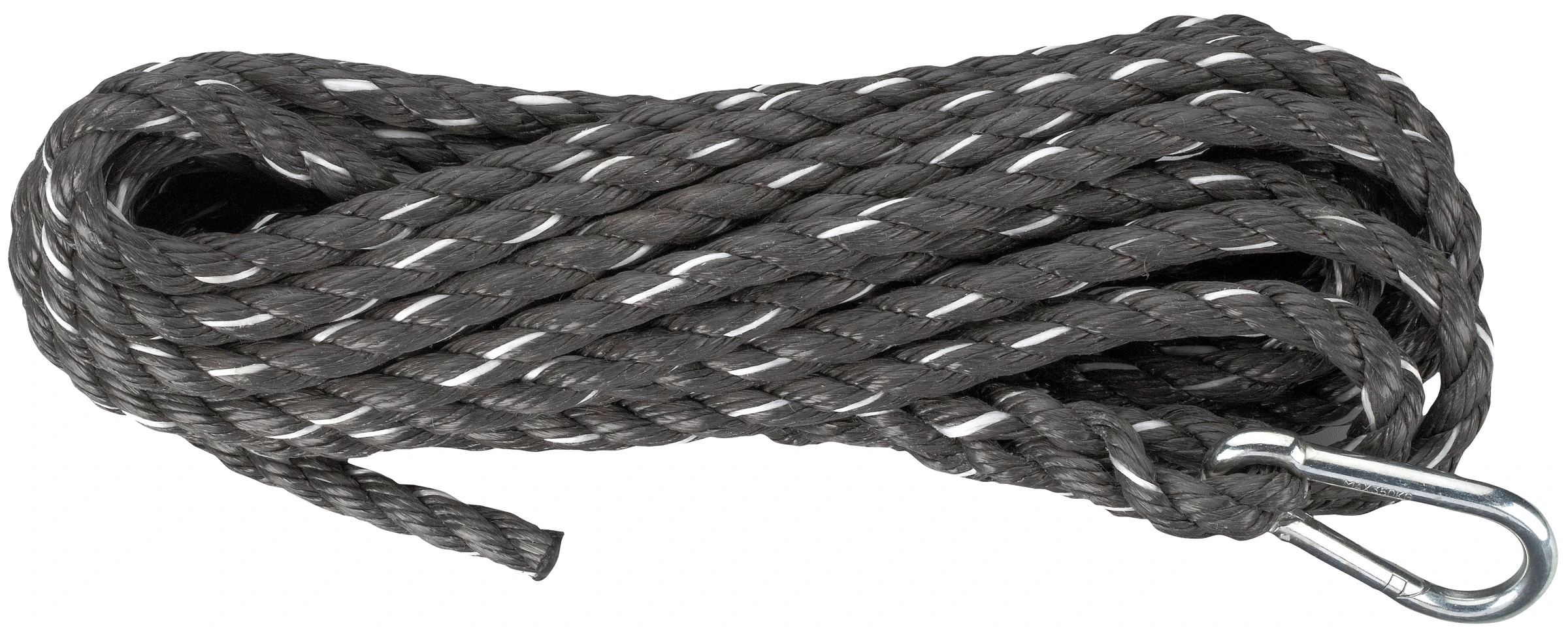 PP-Seil mit Karabinerhaken (Docke), schwarz, 14 mm, Tragkr. 335 kg, 10 m