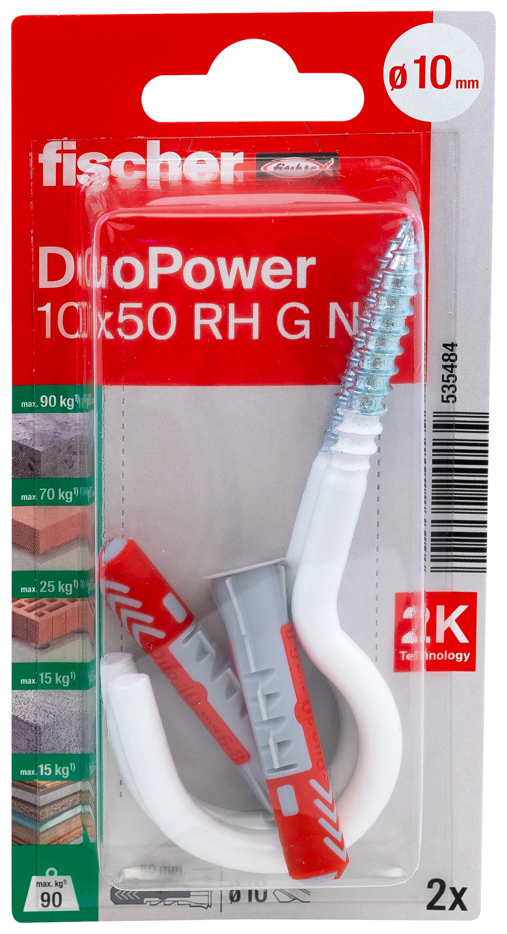 fischer DUOPOWER 10 x 50 RH G mit Rundhaken, groß, nylonbeschichtet