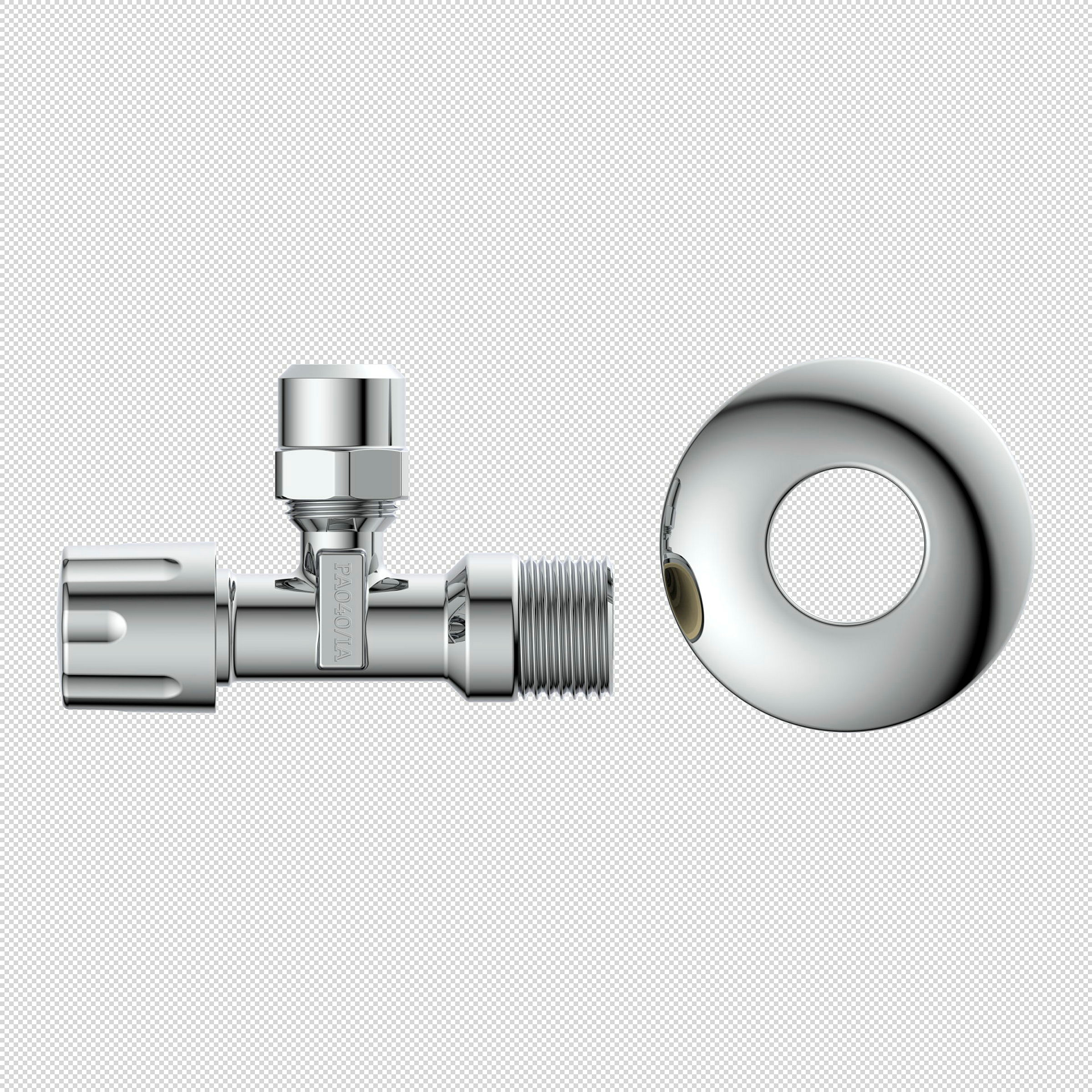 Eckventil, Chrom, 1/2''AG x 3/8''AG x 10 mmQ, mit Schubrosette