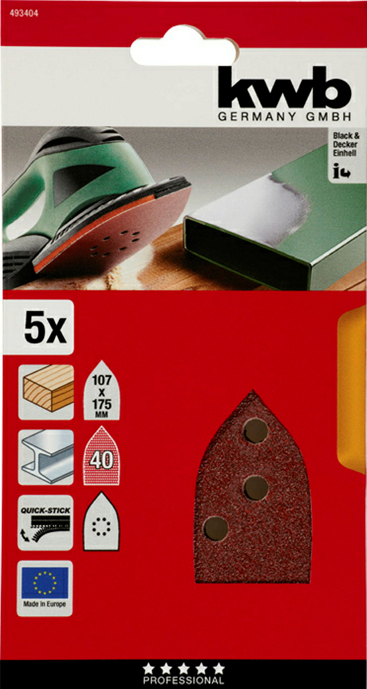 Haft-Schleifdreiecke, HOLZ & METALL, Edelkorund, 107 x 175 mm, K 40