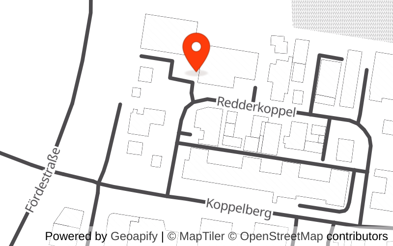 Schematischer Lageplan: Förde Baumarkt an der Redderkoppel, erreichbar über die Fördestraße (K 17) in Kiel-Pries