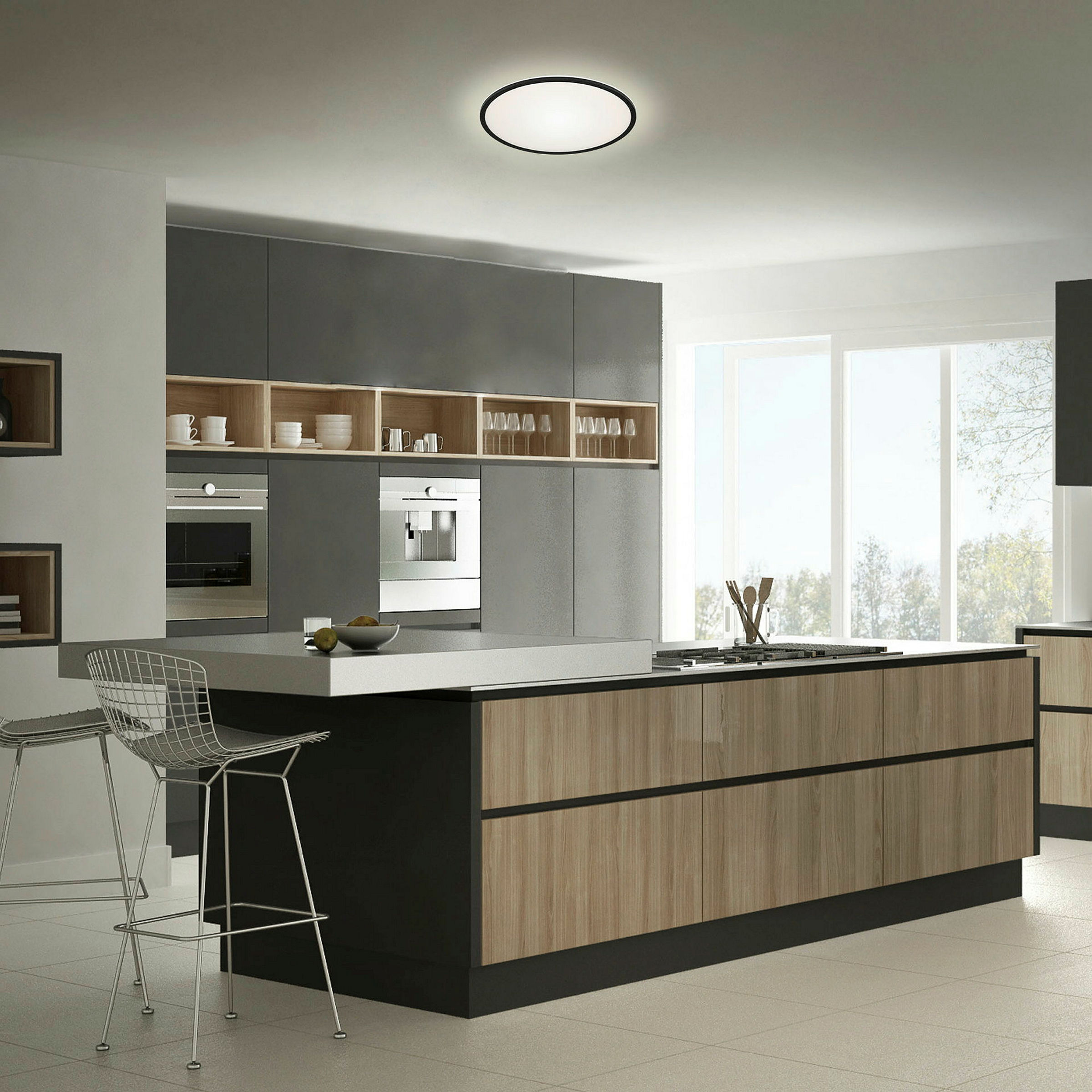LED Deckenleuchte mit Backlighteffekt, schwarz, 1xLED/15W