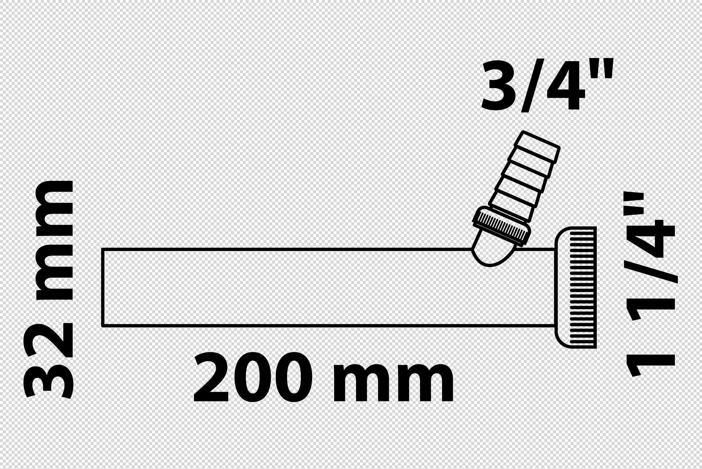 Tauchrohr Siphon, Chrom, 1 1/4'' x 3/4''T x 200 mm x 32 mm, mit Geräteansch