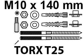 Waschtischbefestigung, M10 x 140 mm, mit Torx