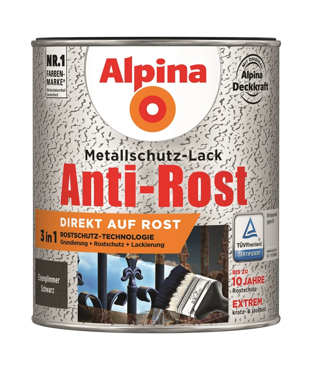 Alpina Metallschutzlack Anti-Rost Eisenglimmer Schwarz 750ml