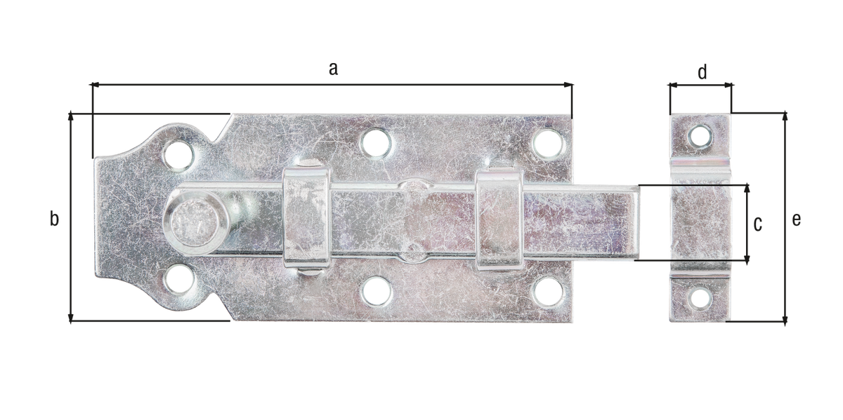 Türriegel, gerade mit Schlaufe 100x44x16 mm, vz-disp.