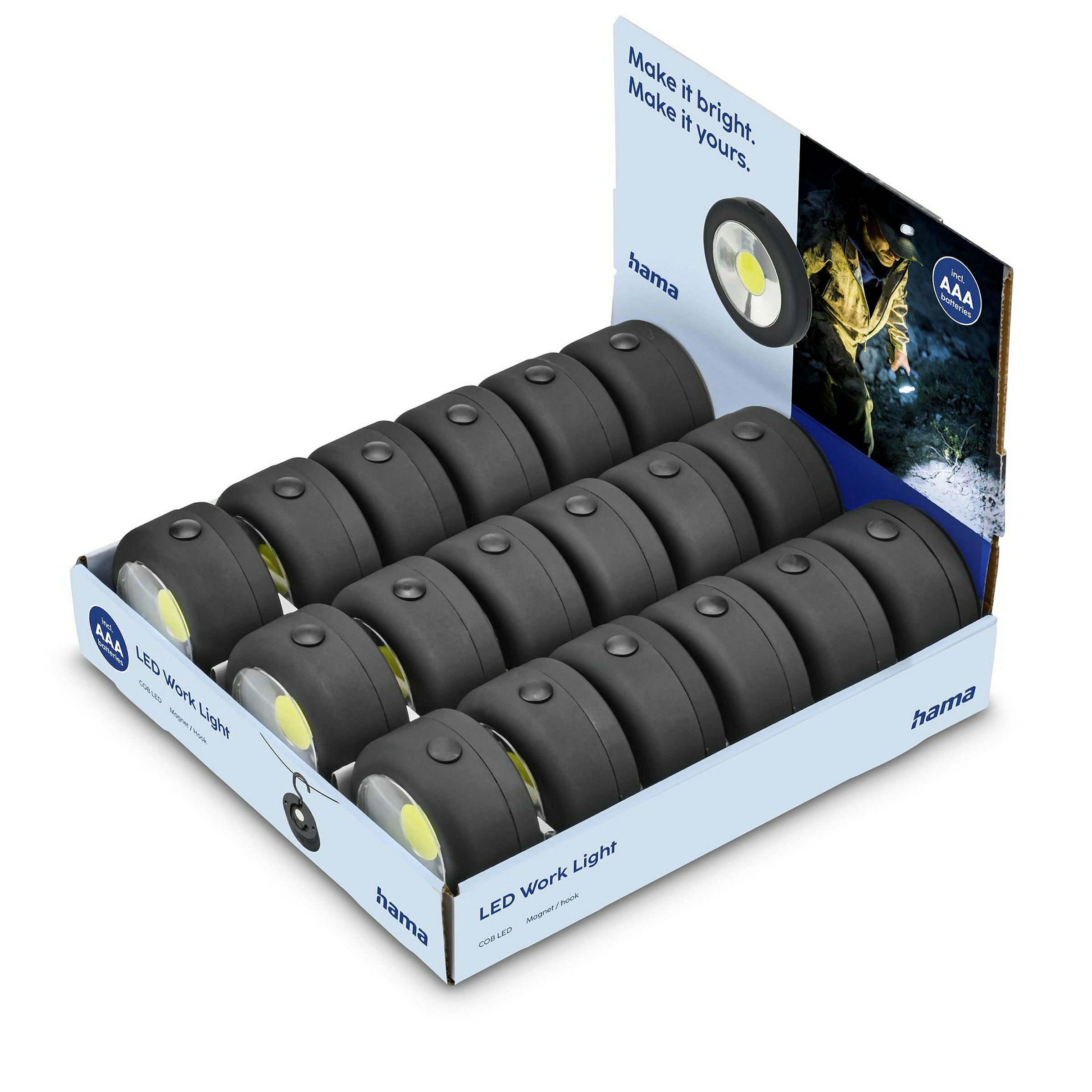 Hama LED-Arbeitsleuchte ''W140'', mit Batterien, Magnet, Haken, 18 St/Disp.