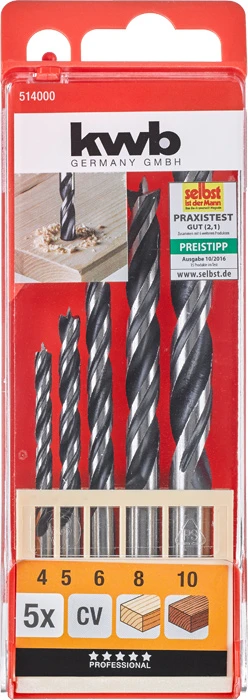 Holzspiralbohrersatz, 5-tlg.