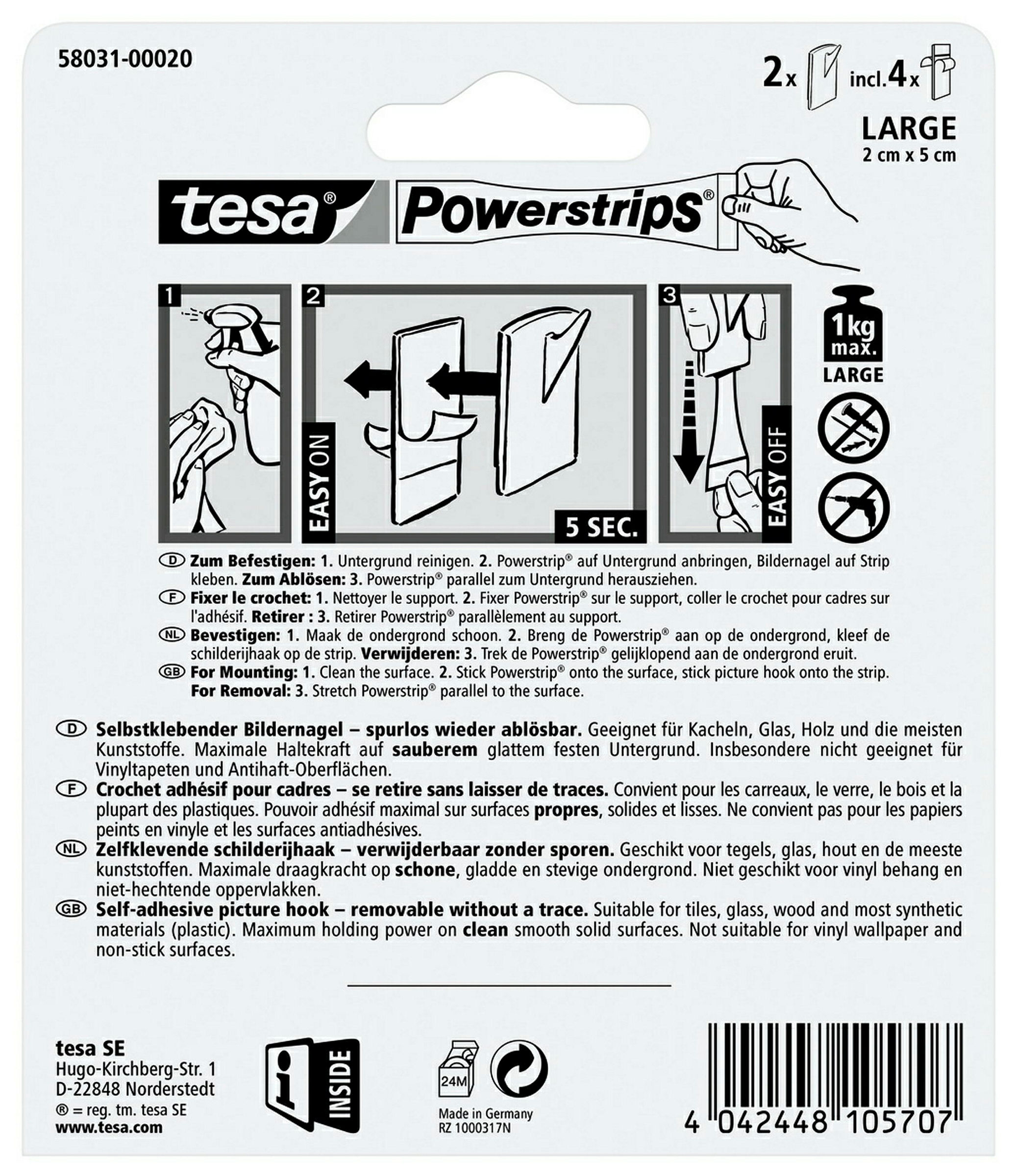 tesa® Powerstrips Bildernagel, selbstklebend, weiß, 2 Stück