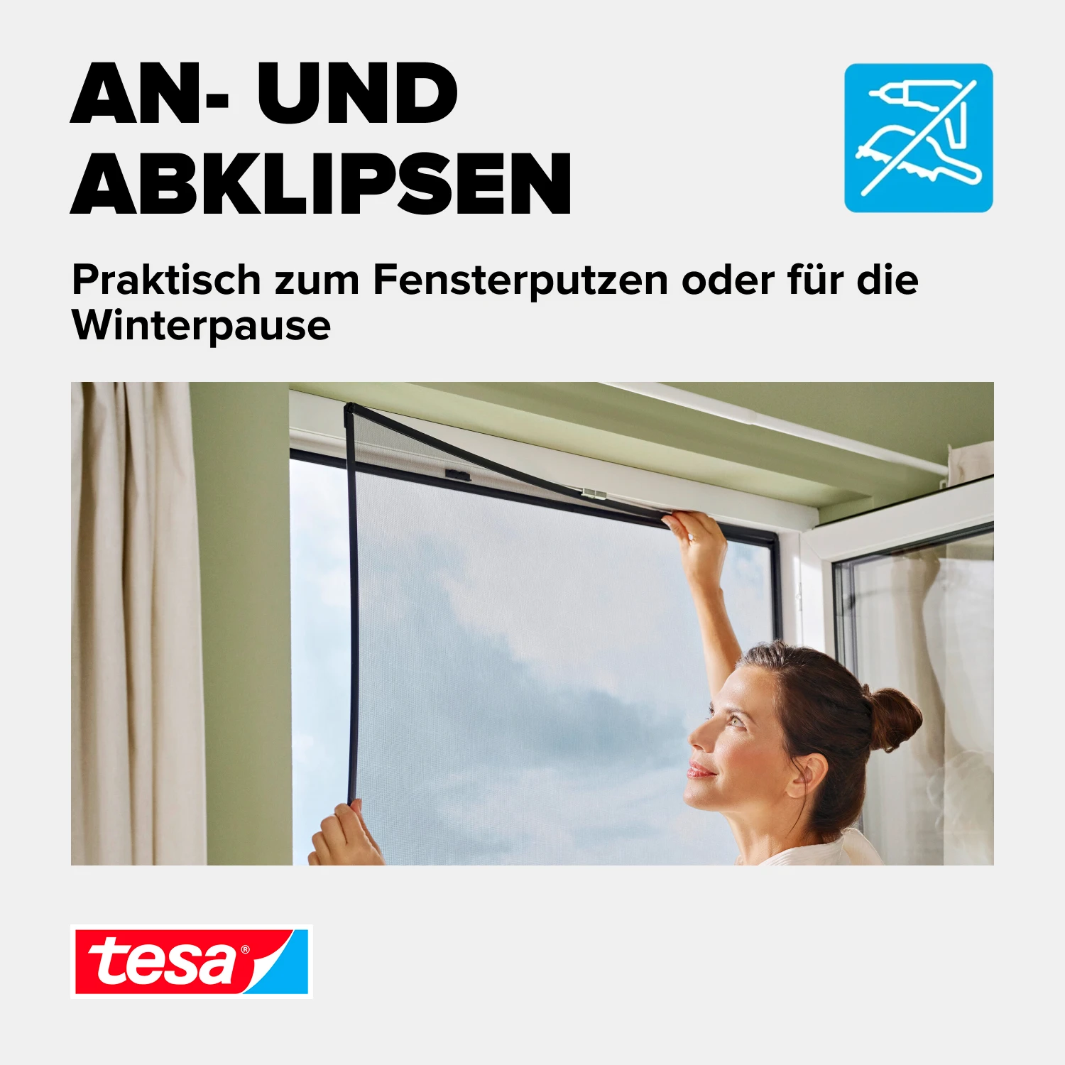tesa® Anklipsrahmen Fliegengitter 1,00 m x 1,20 m