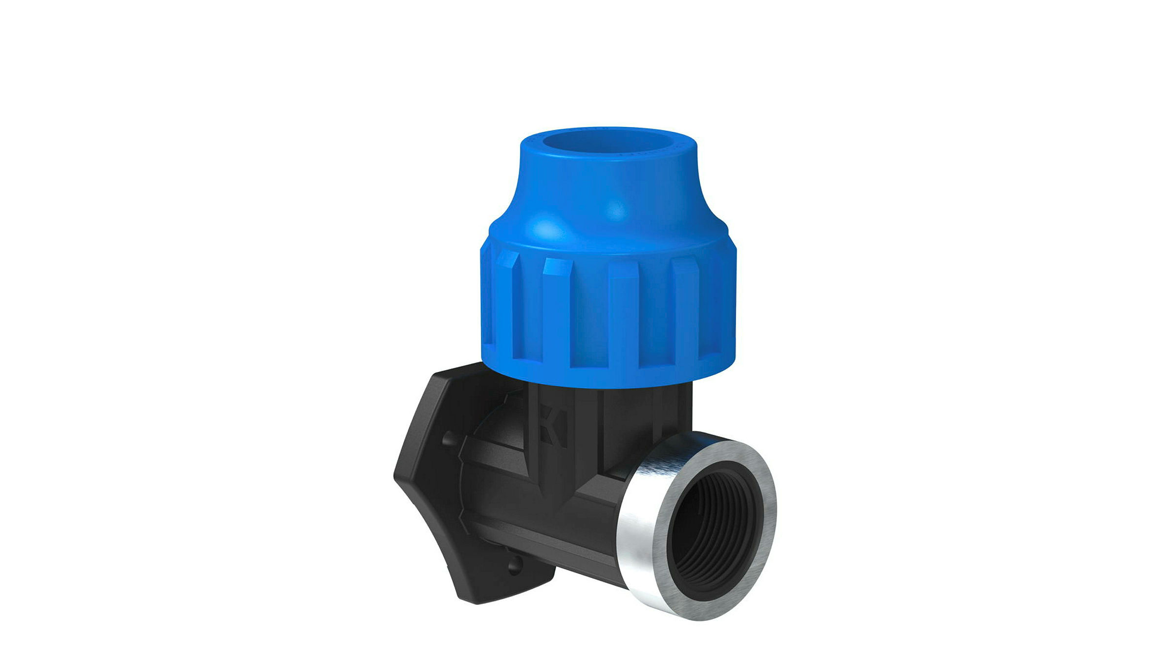 PP Wandscheibe, 20 mm x 1/2''IG, Klemmfitting für HDPE, DVGW zertifiziert