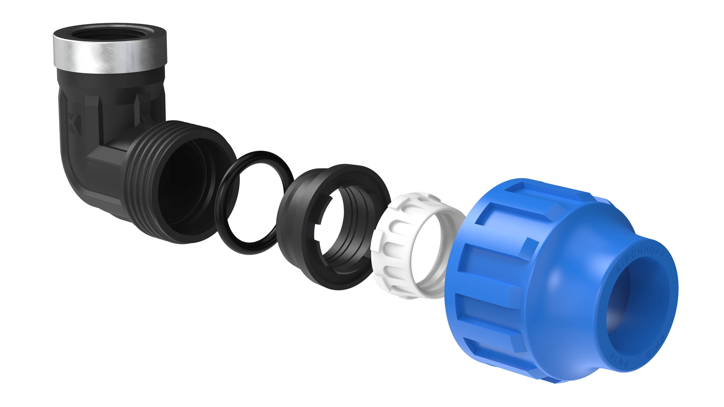 PP Winkel 90°, 32 mm x 3/4''IG, Klemmfitting für HDPE